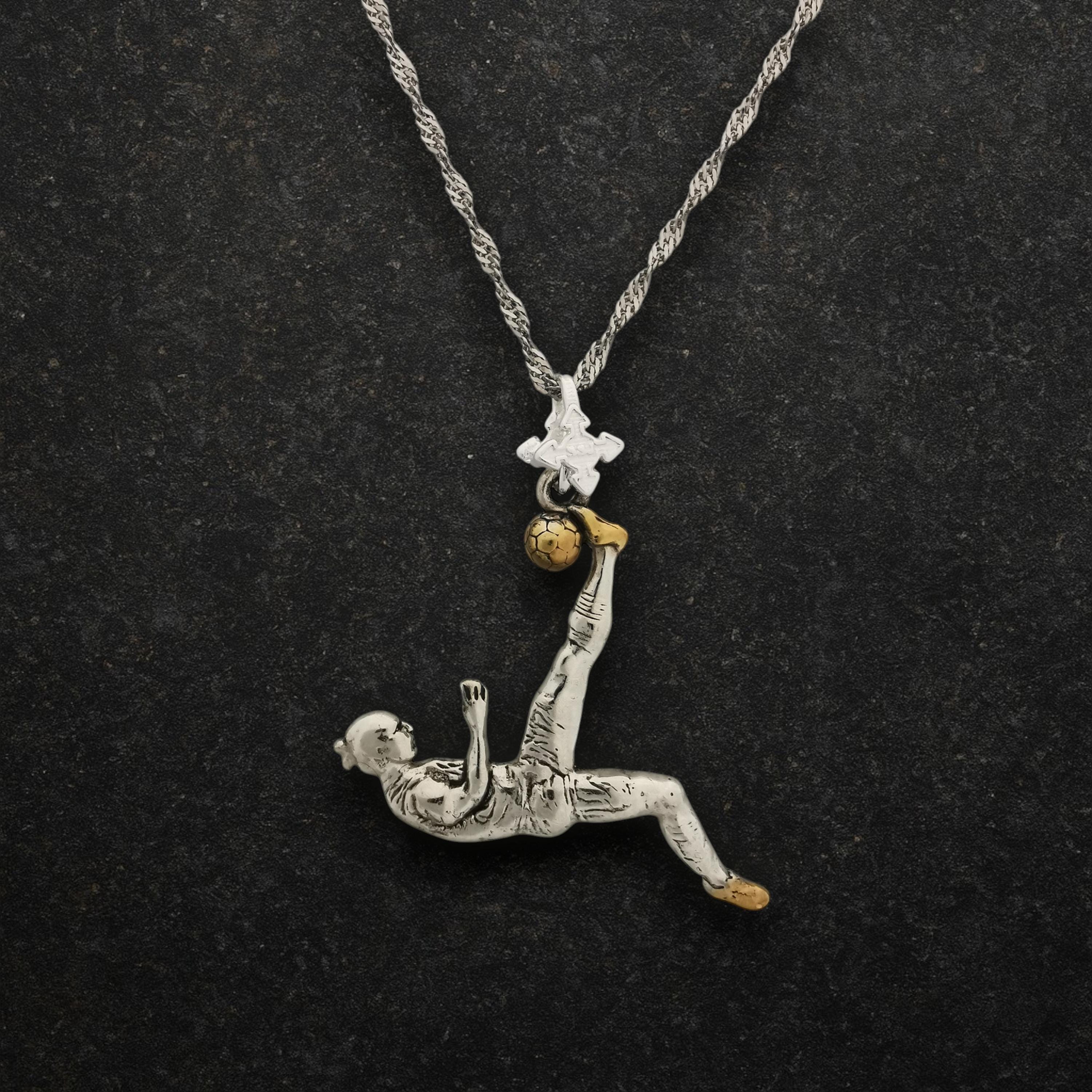 Football (Soccer) Jewelry Pendant for Men – 925 Silver with Partial Gold Plating – Handcrafted Sports Charm for Players – Necklace