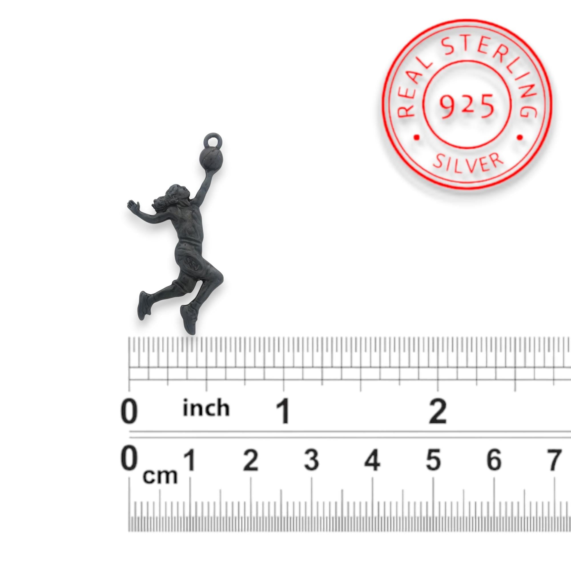 Basketball Jewelry Pendant for Women – Oxidized Black 925 Silver Gift – Bold Sports Accessory for Girls and Players – Necklace