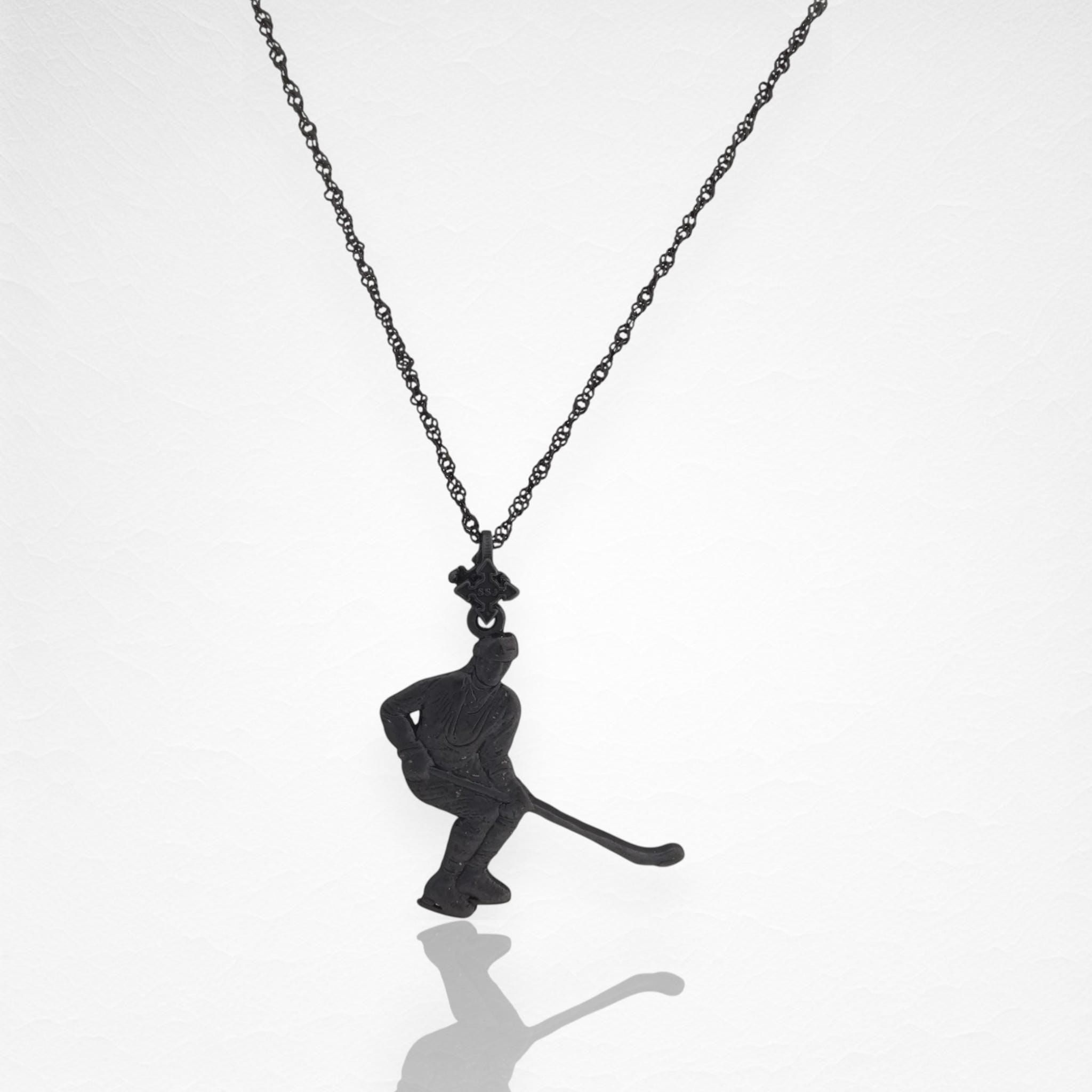 Ice Hockey Jewelry Pendant for Men – Oxidized Black 925 Silver Gift – Handcrafted Sport Charm for Players – Necklace