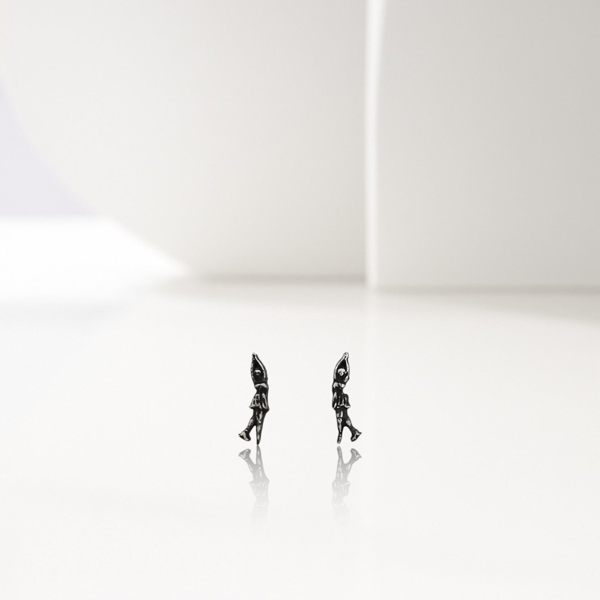 Figure Skating Stud Earrings. Vintage Style Patinated 925 Silver Jewelry for Women, Gift for Skater, Coach or Athlete, Small Sports Earrings