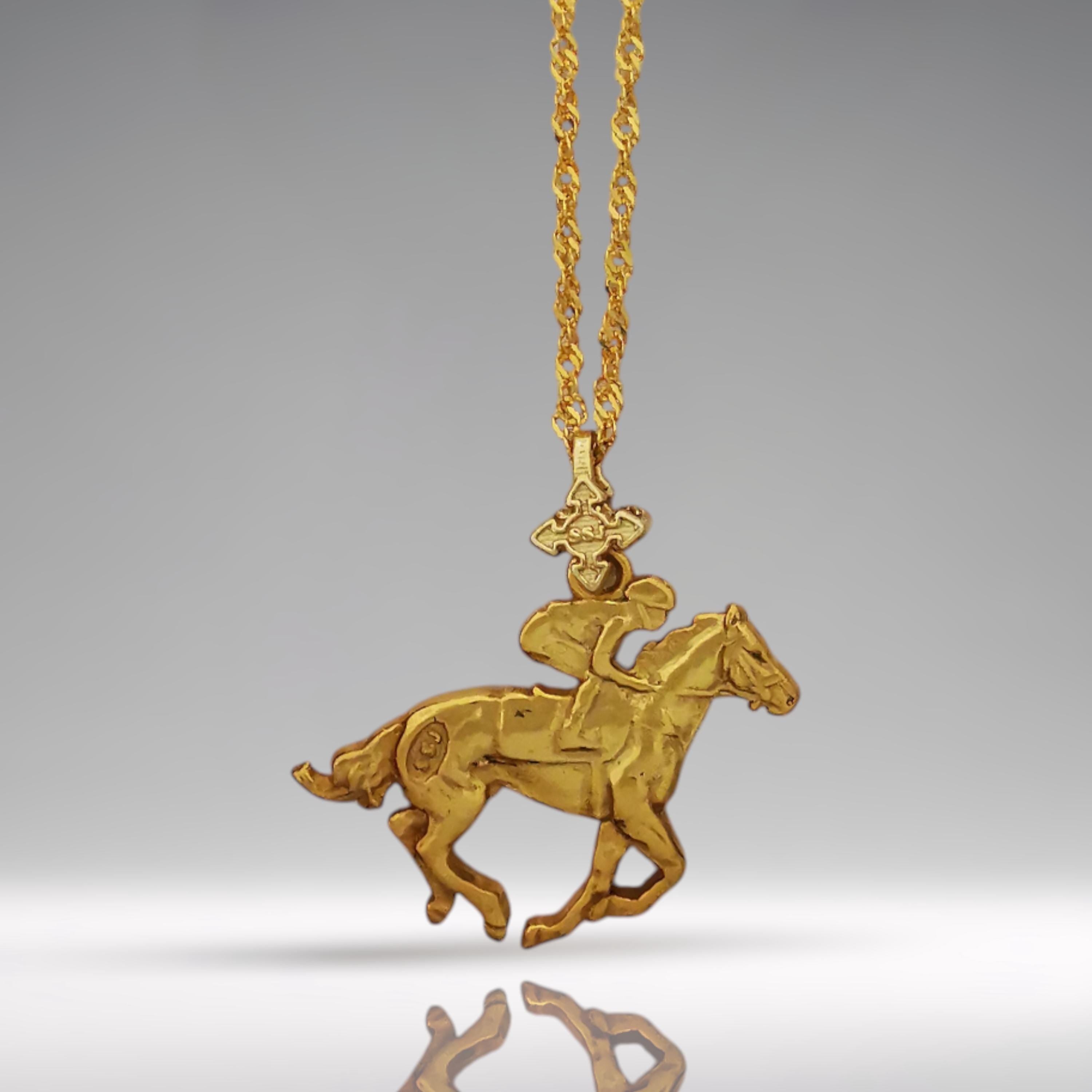 Horse Riding Pendant for Men – Gold-Plated 925 Silver Equestrian Jewelry – Gift for Rider, Coach or Athlete - Necklace
