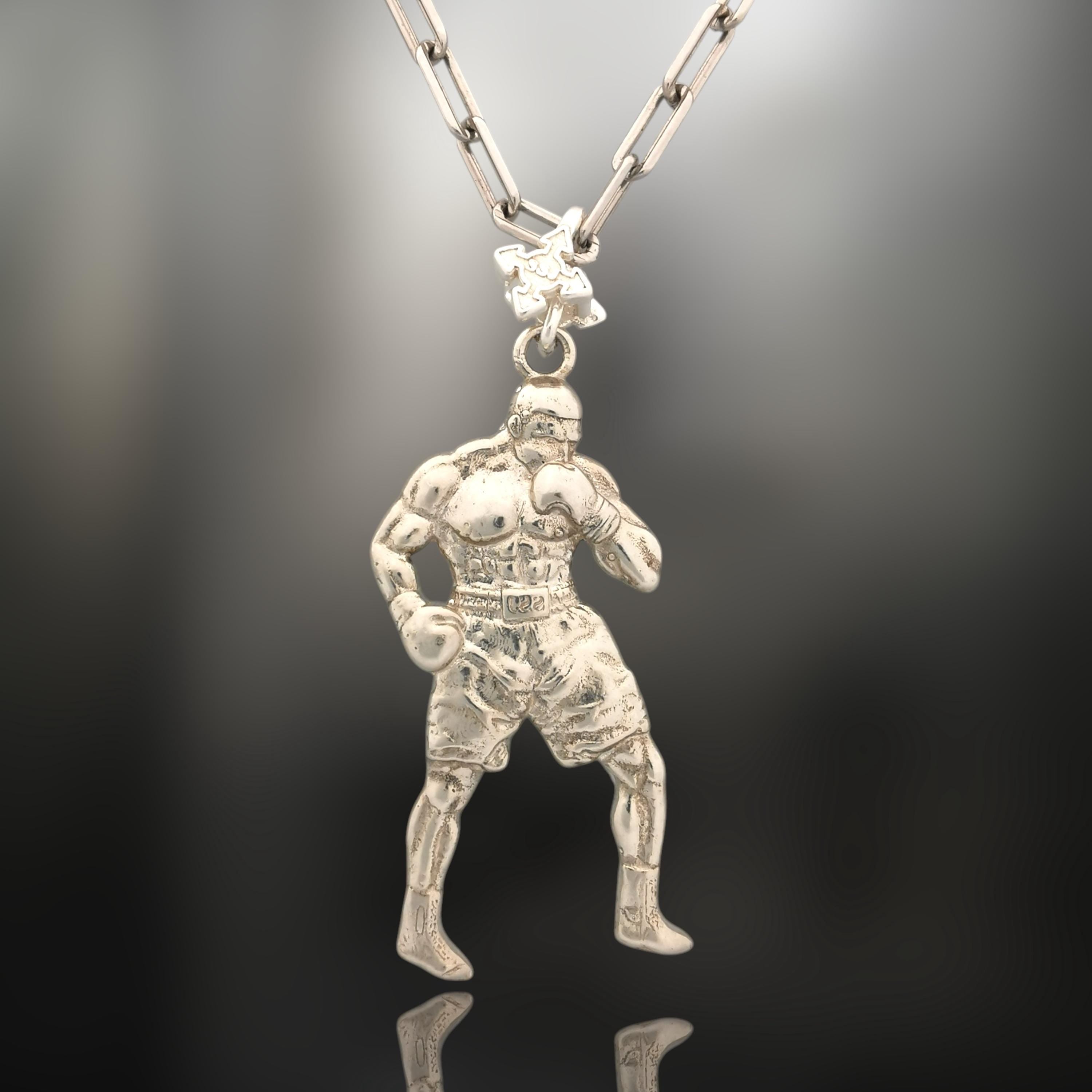 Boxing Jewelry Pendant for Men – Classic Silver 925 Gift – Handcrafted Sports Accessory for Fighters, Coaches & Fans – Necklace