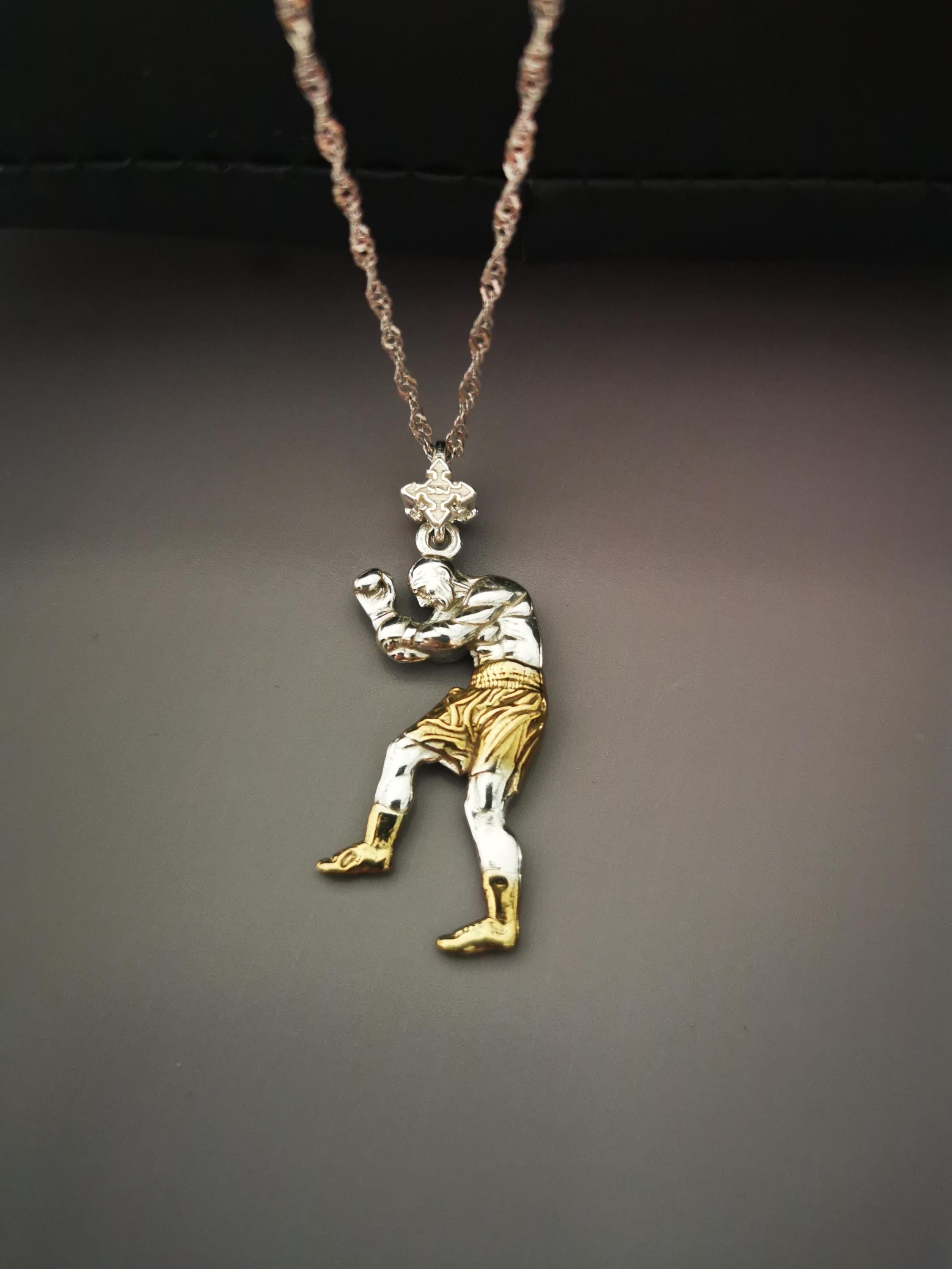 Boxing Jewelry Pendant for Men – 925 Silver with Partial Gold Plating – Handcrafted Sports Gift for Birthday or Father’s Day – Necklace