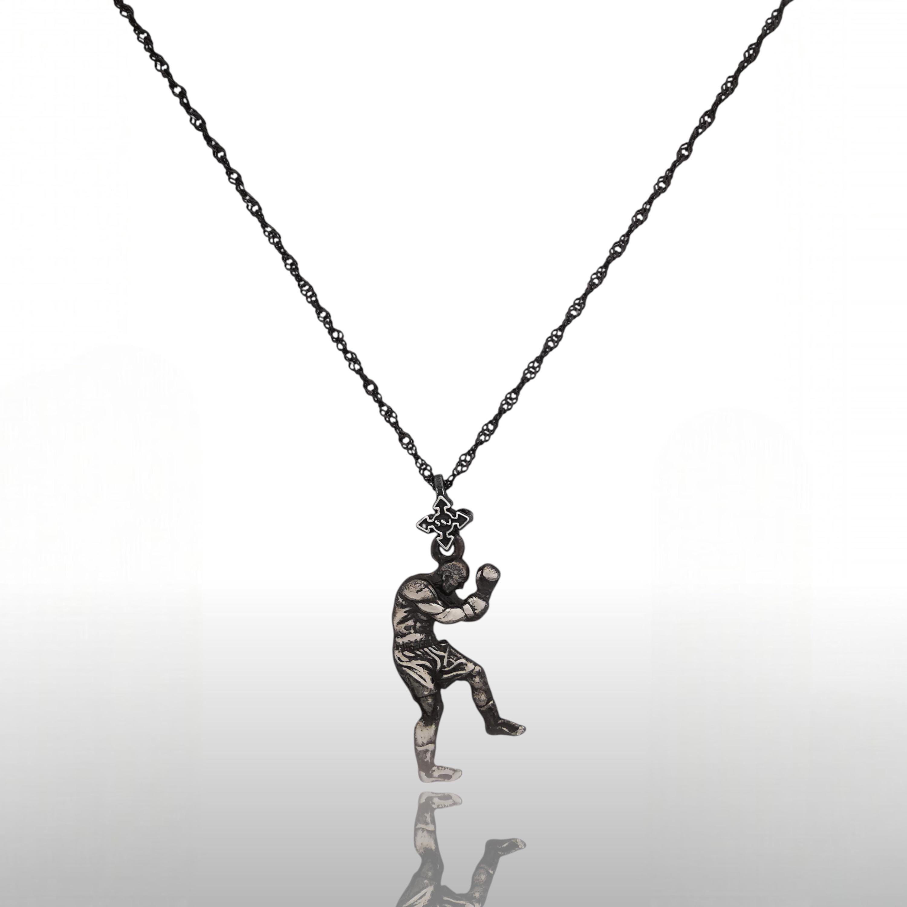 Boxing Jewelry Pendant for Men – Vintage Style 925 Silver Sports Gift – Handcrafted Accessory for Fighters and Athletes – Necklace
