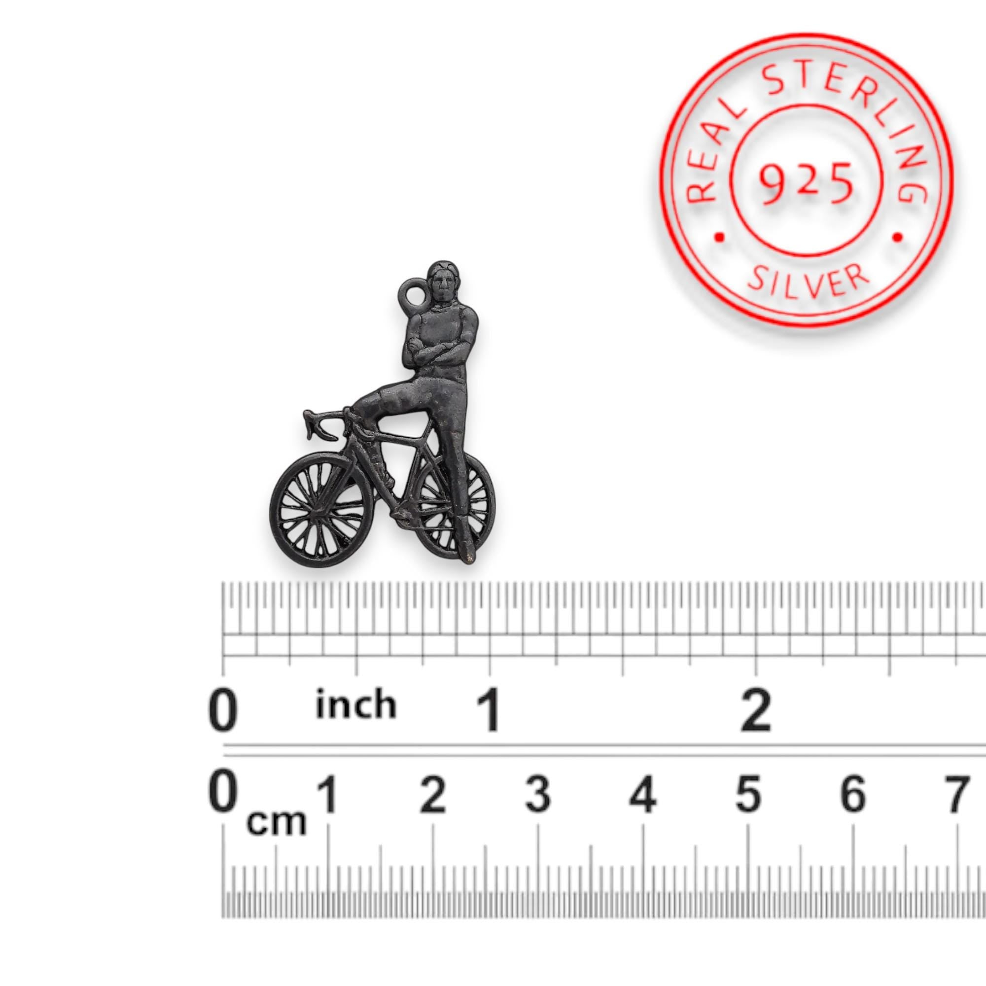 Cycling Jewelry Pendant for Men – Oxidized Black 925 Silver Gift – Sports Accessory for Urban Cyclists and Strong-Willed Riders – Necklace
