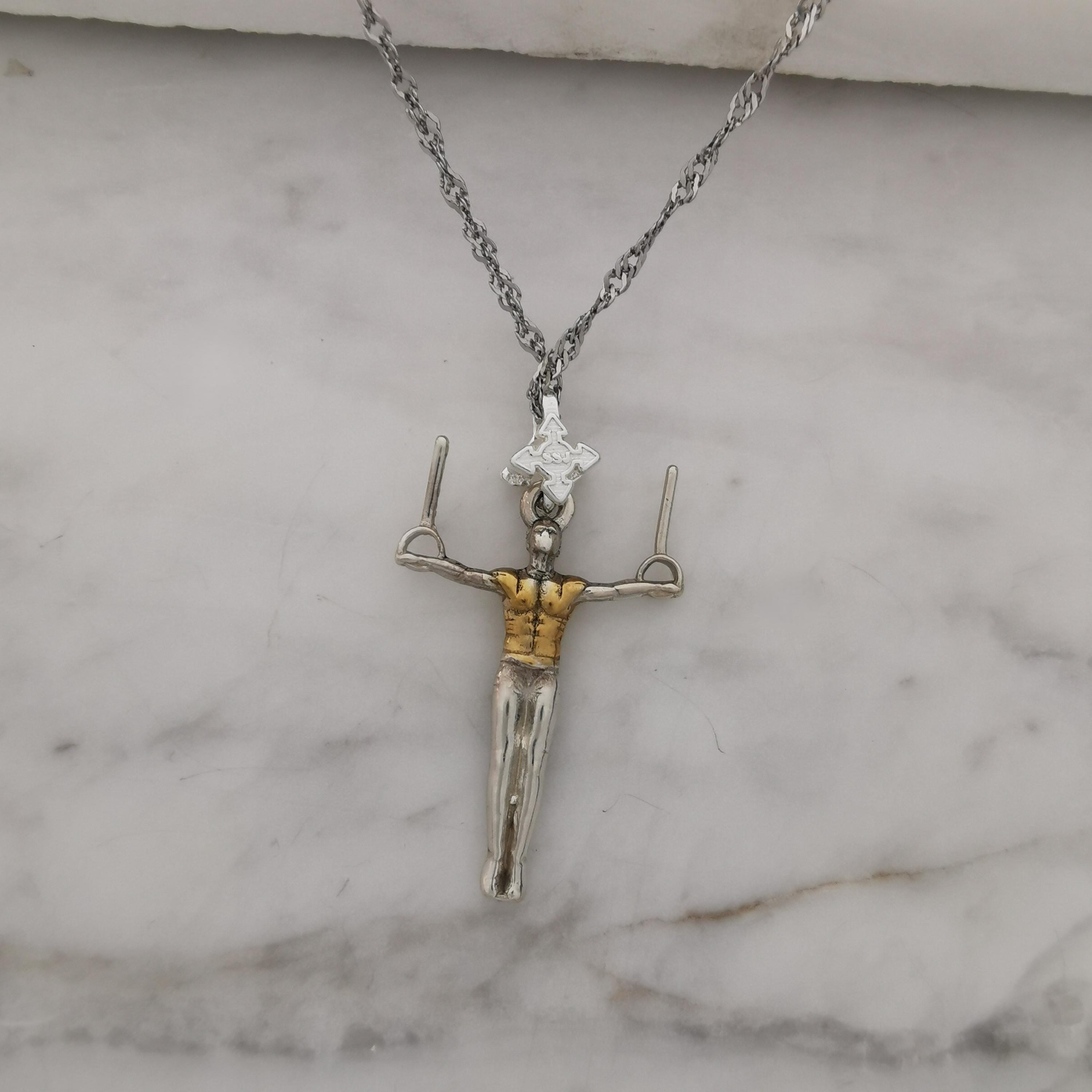 Artistic Gymnastics Jewelry Pendant for Men – 925 Silver with Partial Gold Plating – Handcrafted Sport Charm for Strength & Control Necklace