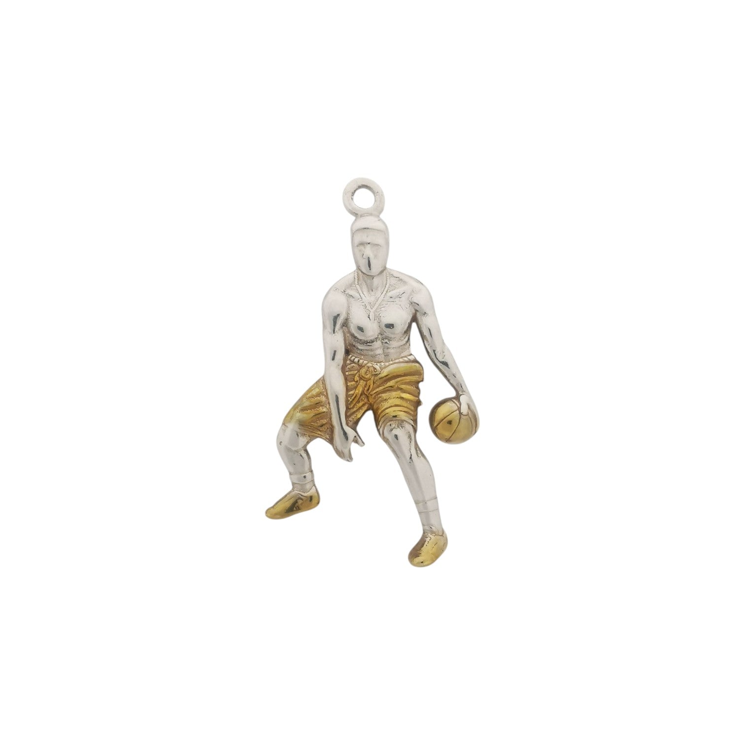 Basketball Jewelry Pendant for Men, Silver with Partial Gold Plating 925 Gift, Two-Tone Sports Accessory for Players and Collectors Necklace