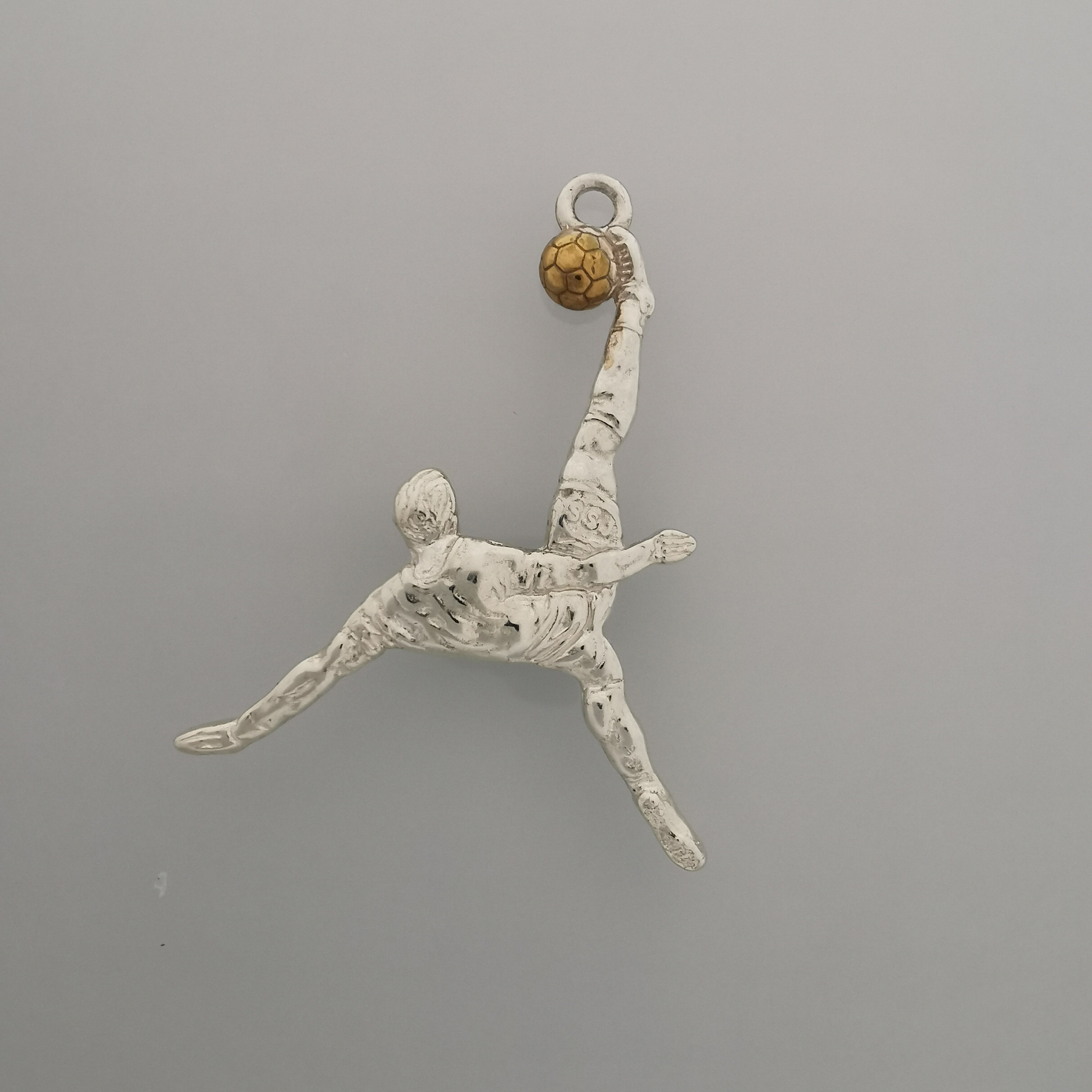 Football (Soccer) Jewelry Pendant for Men – 925 Silver with Partial Gold Plating – Bicycle Kick Sport Charm – Necklace