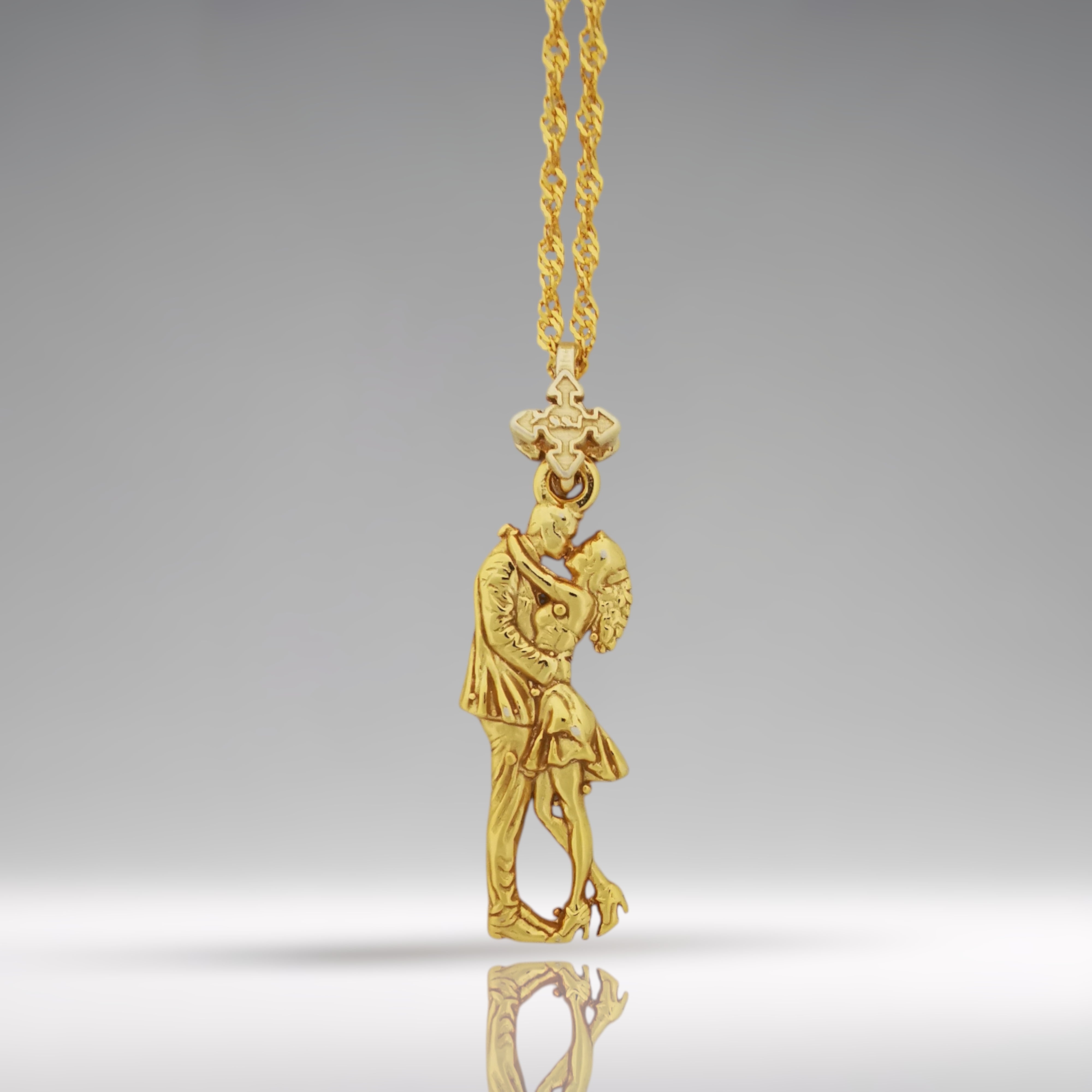Gold Tango Necklace – Latin Dance Pendant for Her, 925 Silver with Gold Plating, Romantic Gift, Elegant Couple Jewelry