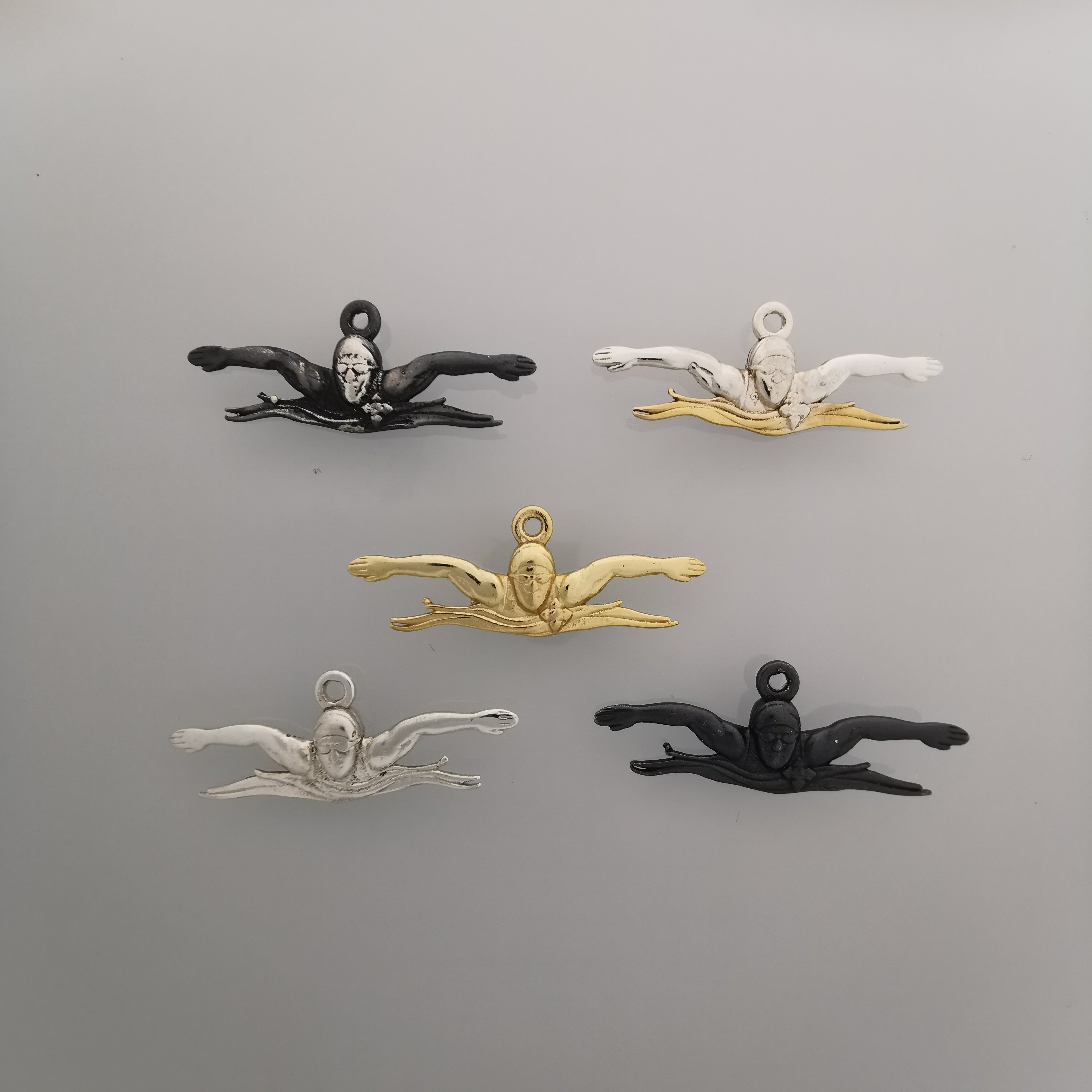 Swimming Jewelry Pendant for Men and Teen Boys – Two-Tone 925 Silver with Gold Detail Gift, Sports Accessory for Butterfly Swimmers Necklace