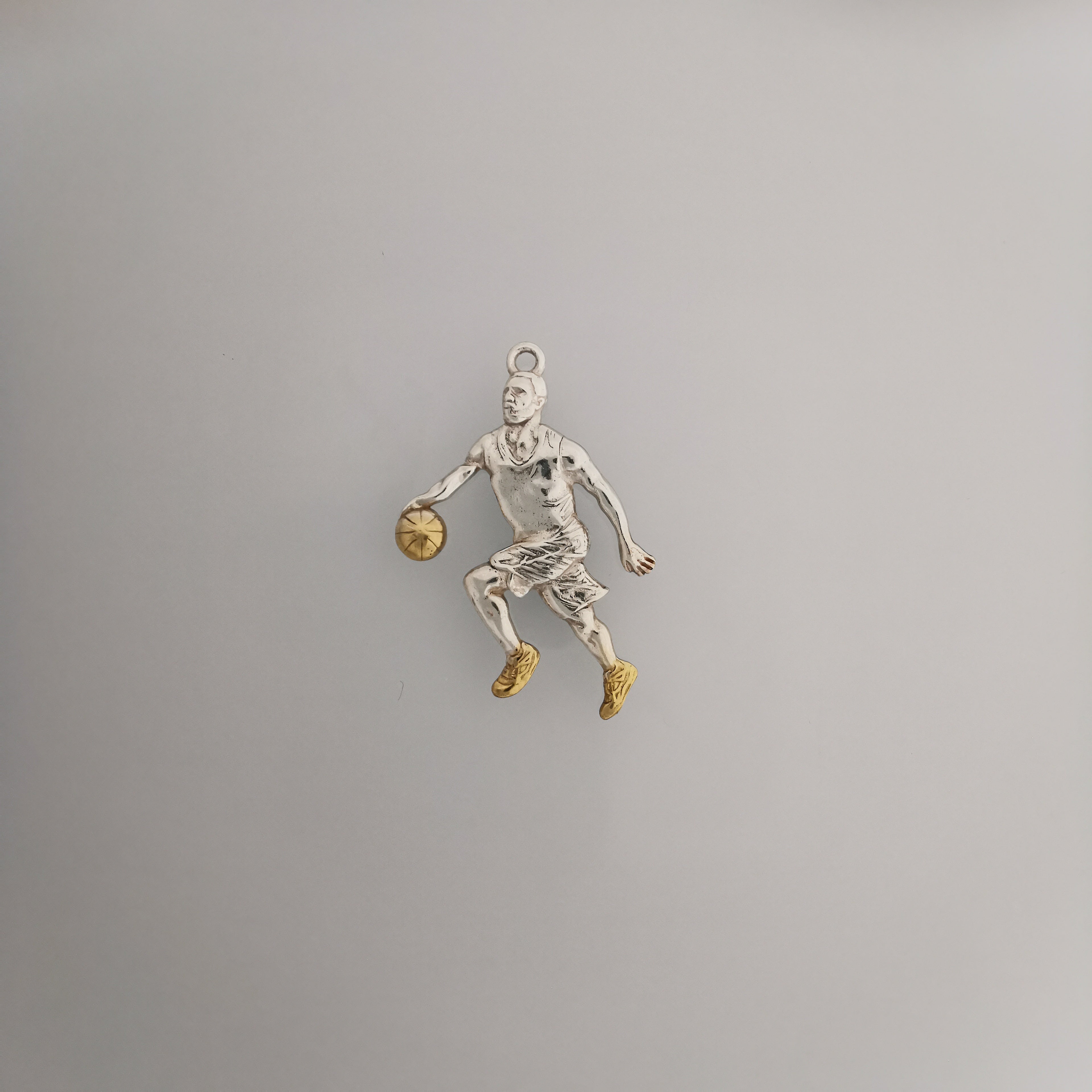Basketball Jewelry Pendant for Men – Silver with Partial Gold Plating 925 Gift Two-Tone Sports Accessory for Players and Collectors Necklace