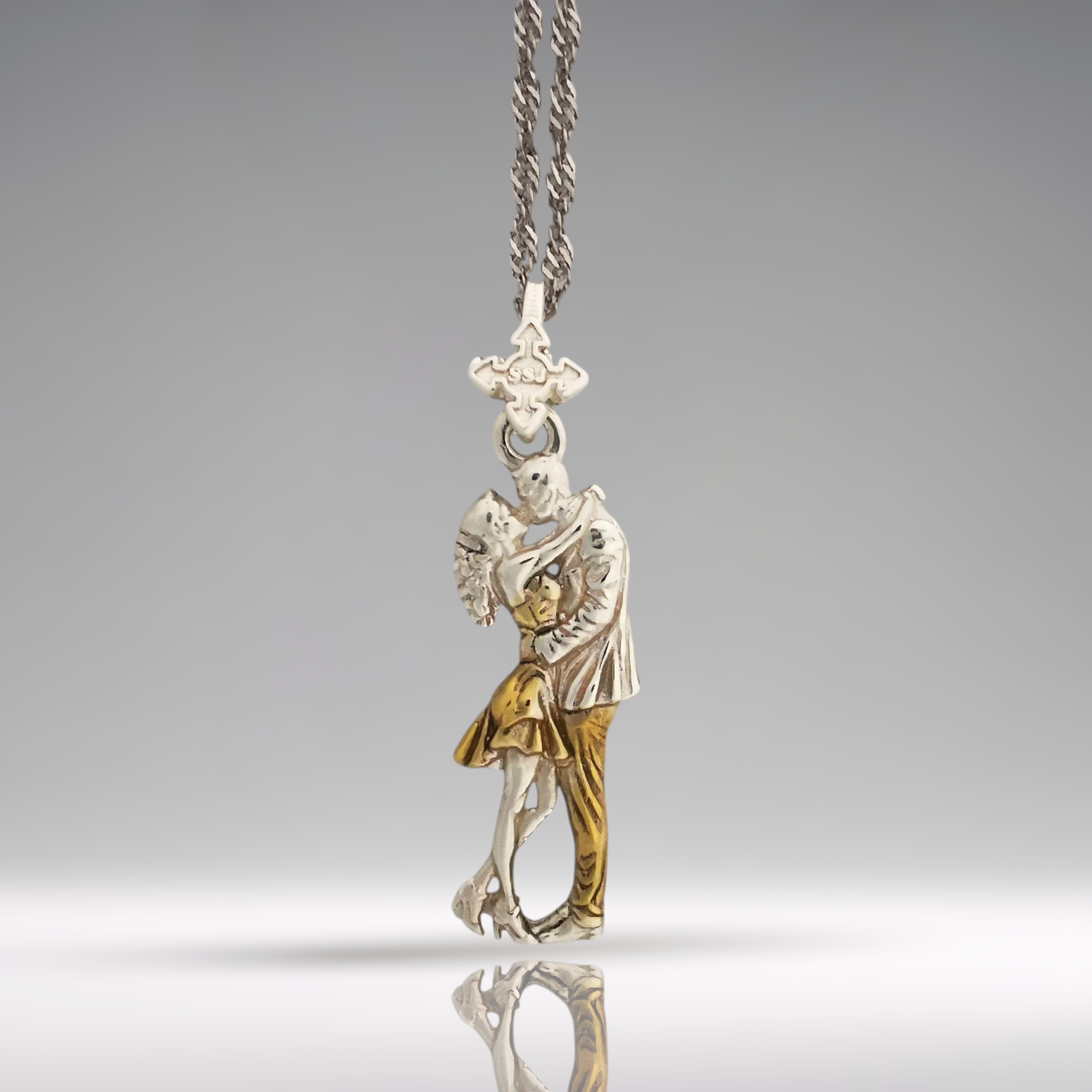 Tango Necklace – Two-Tone Silver and Gold Pendant, Romantic Gift for Her, Dance Jewelry, Elegant Latin Couple Jewelry