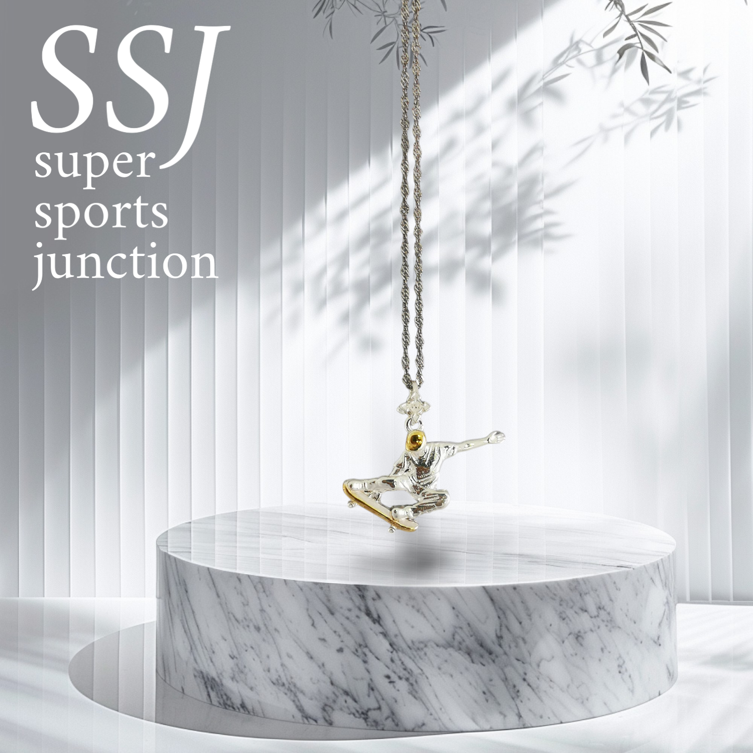 Skateboard Jewelry Pendant for Men – Silver with Gold Detail 925 Gift – Sports Accessory for Skaters and Teen Boys – Necklace