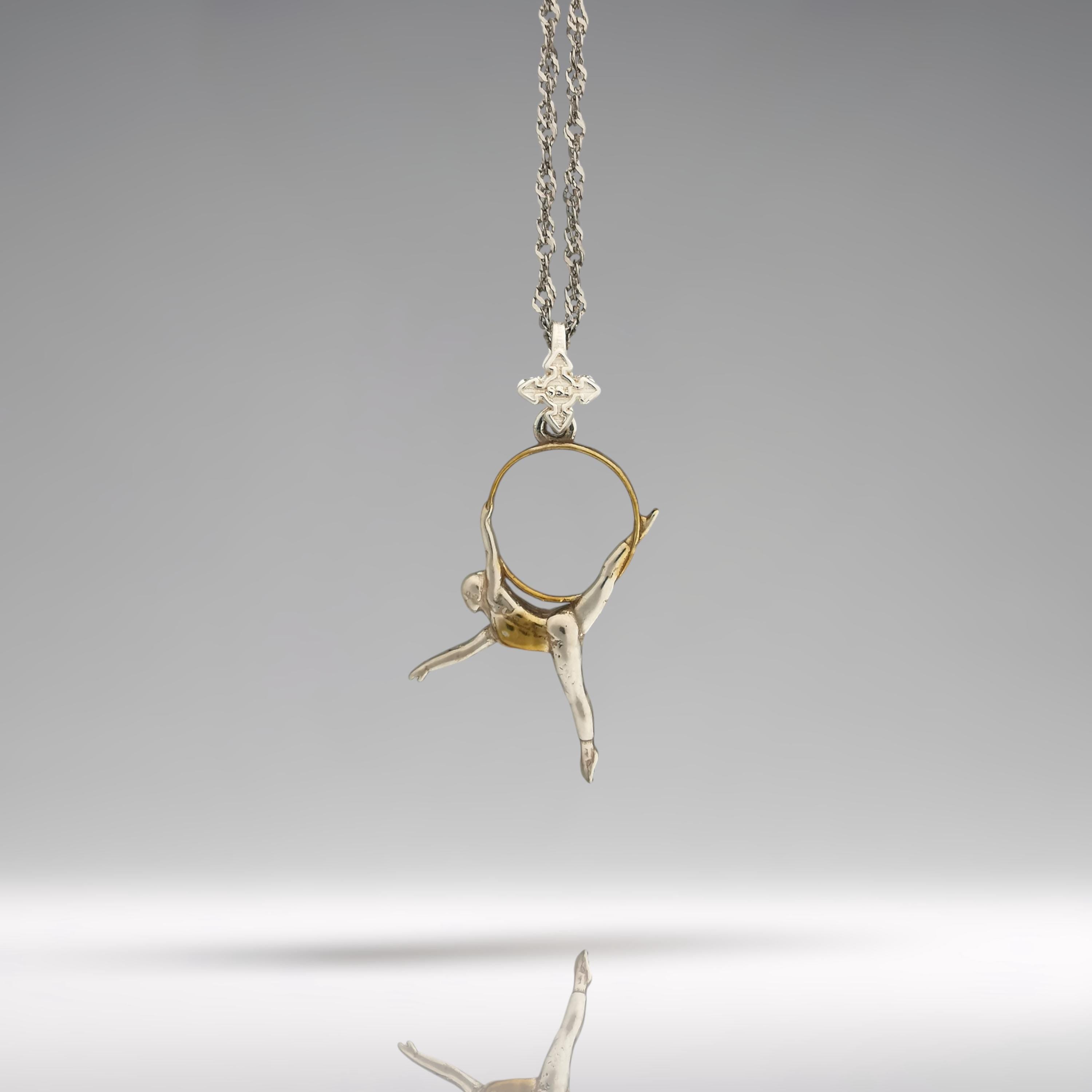 Aerial Hoop Pendant – Two-Tone 925 Silver Necklace with Gold Accent – Graceful Jewelry Gift for Aerial Performers and Elegant Women