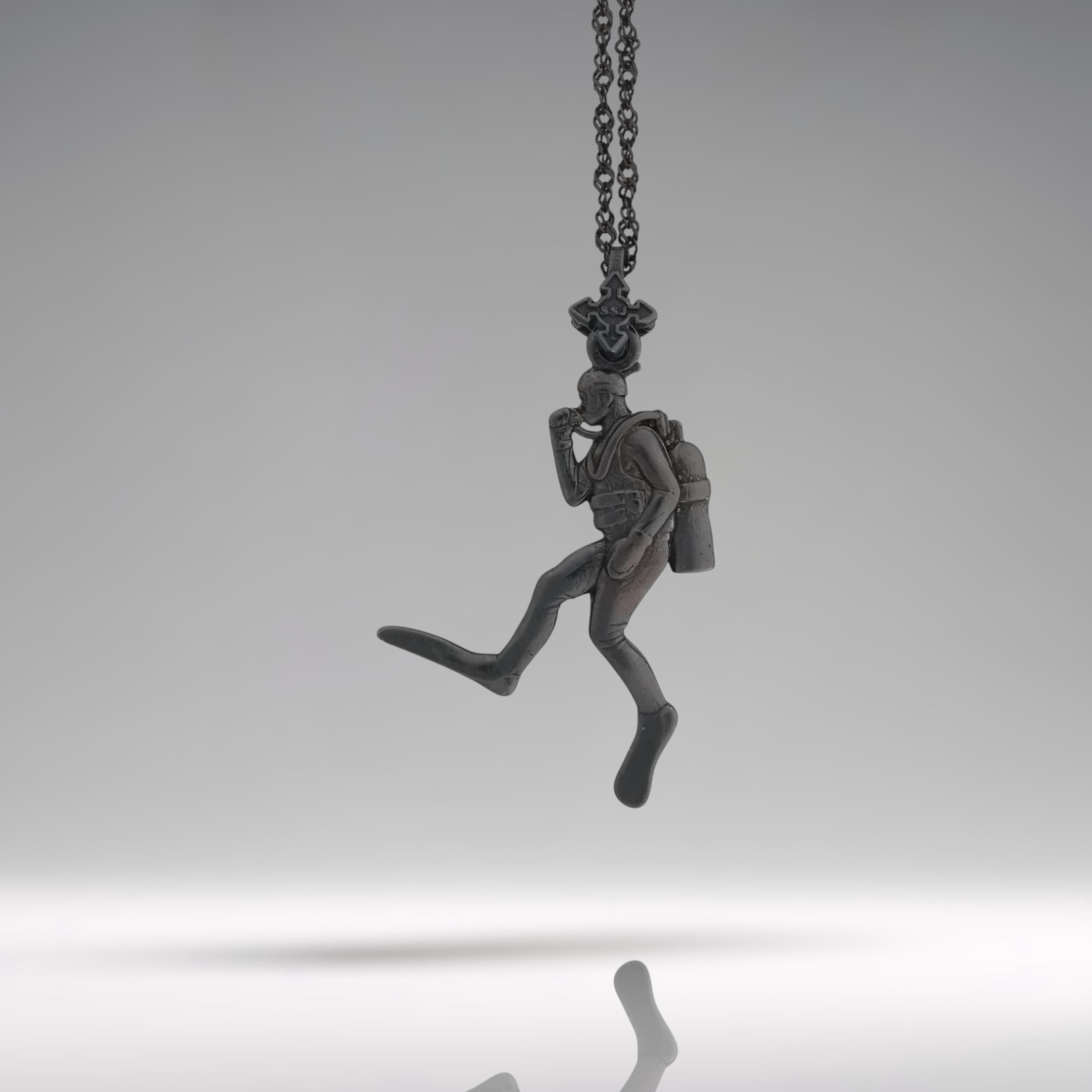 Scuba Diving Jewelry Pendant for Men & Women, Oxidized Black 925 Silver Gift, Handcrafted Diver Charm for Ocean Lovers and Athletes Necklace
