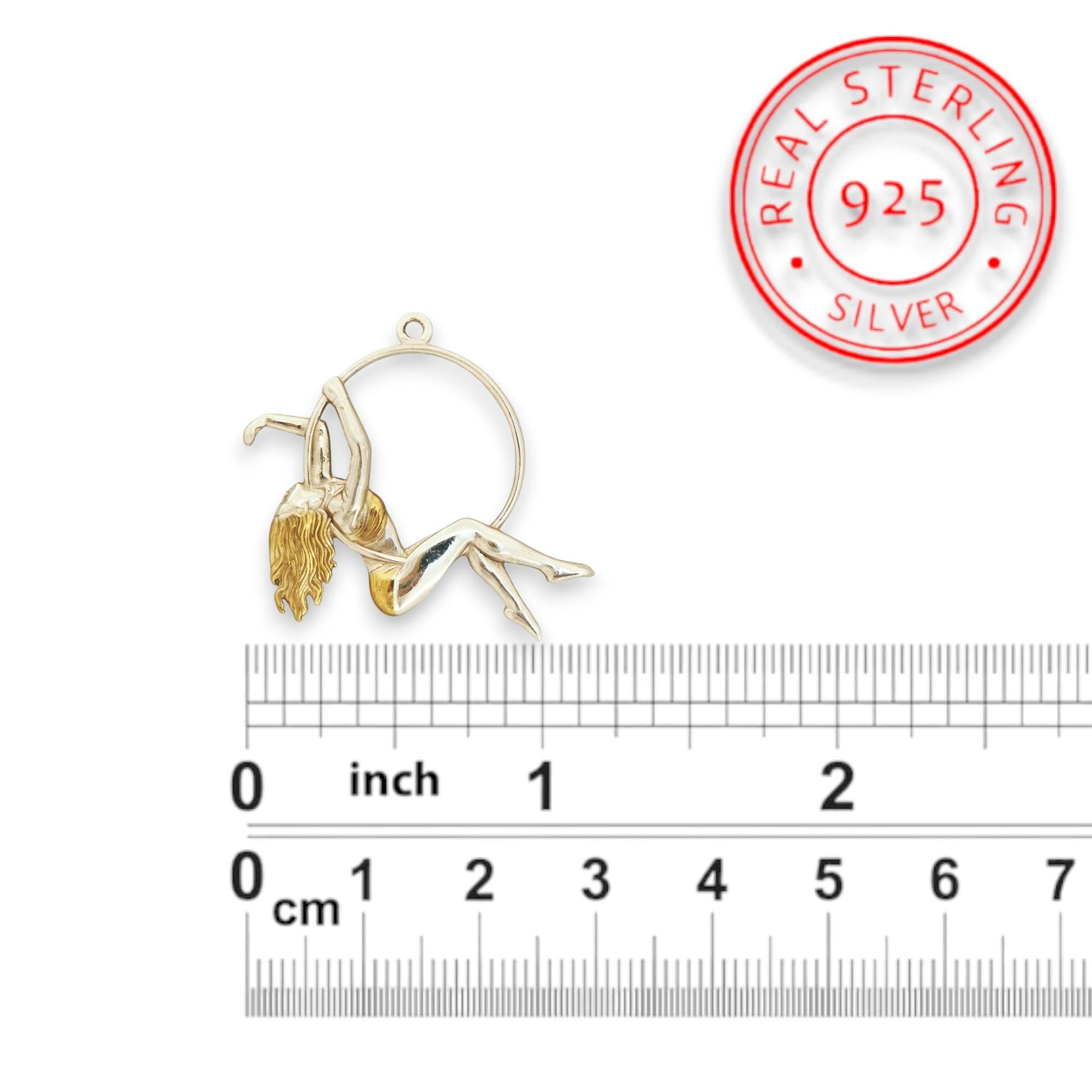 Aerial Hoop Jewelry Pendant for Women – 925 Silver with Gold Detail – Elegant Sports Gift for Performers – Necklace
