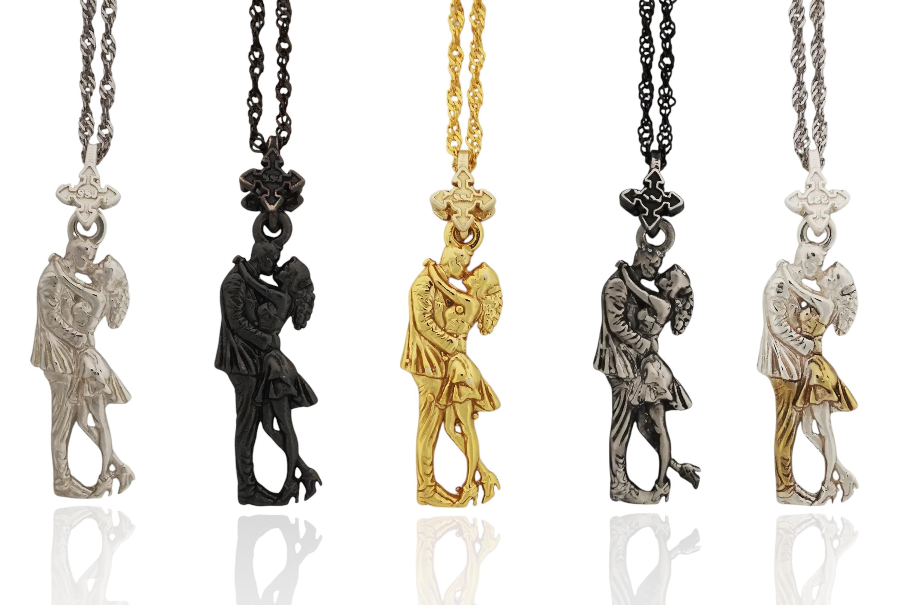 Gold Tango Necklace – Latin Dance Pendant for Her, 925 Silver with Gold Plating, Romantic Gift, Elegant Couple Jewelry