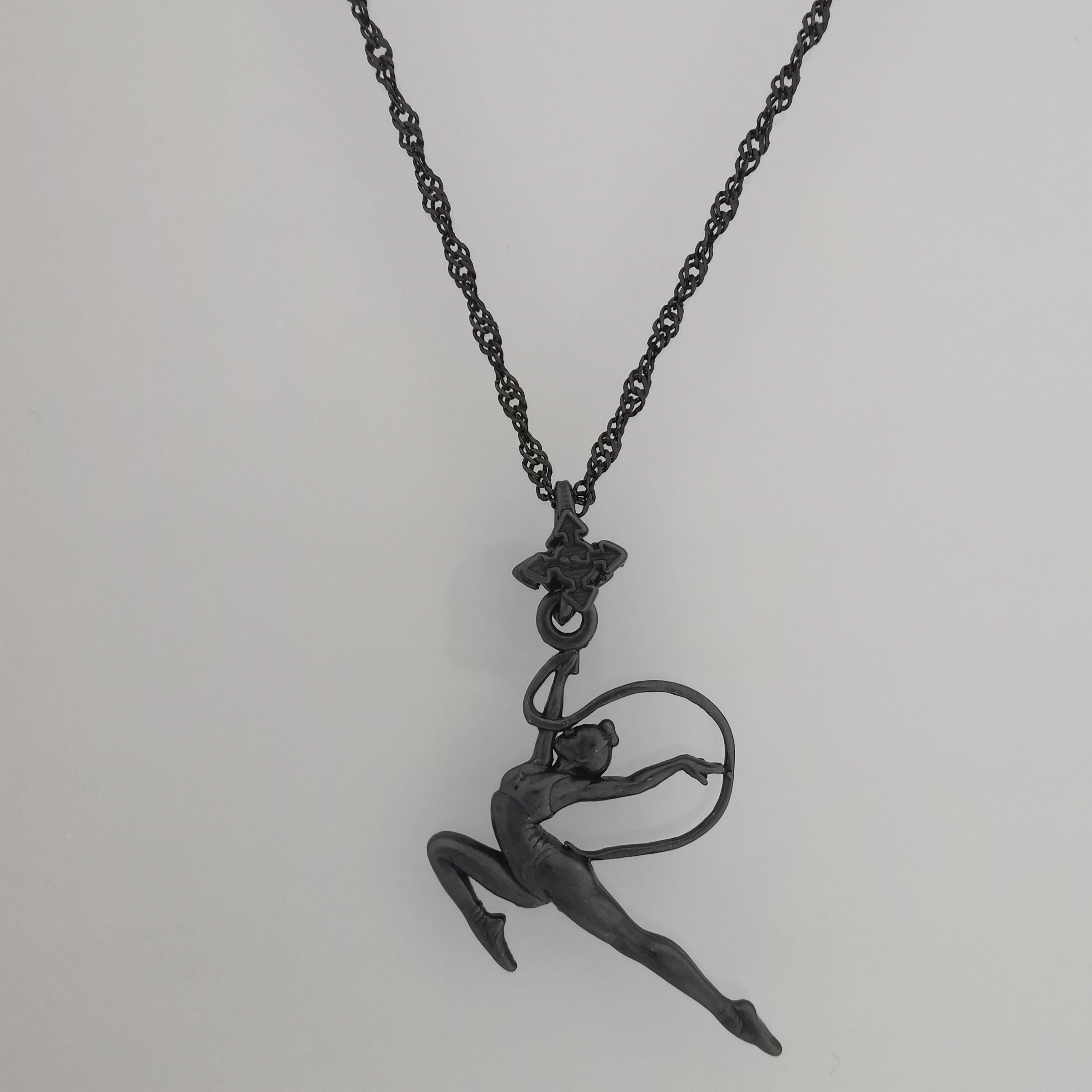Rhythmic Gymnastics Jewelry Pendant for Girls, Oxidized Black 925 Silver Gift – Artistic Sports Charm for Dancers & Teen Athletes – Necklace