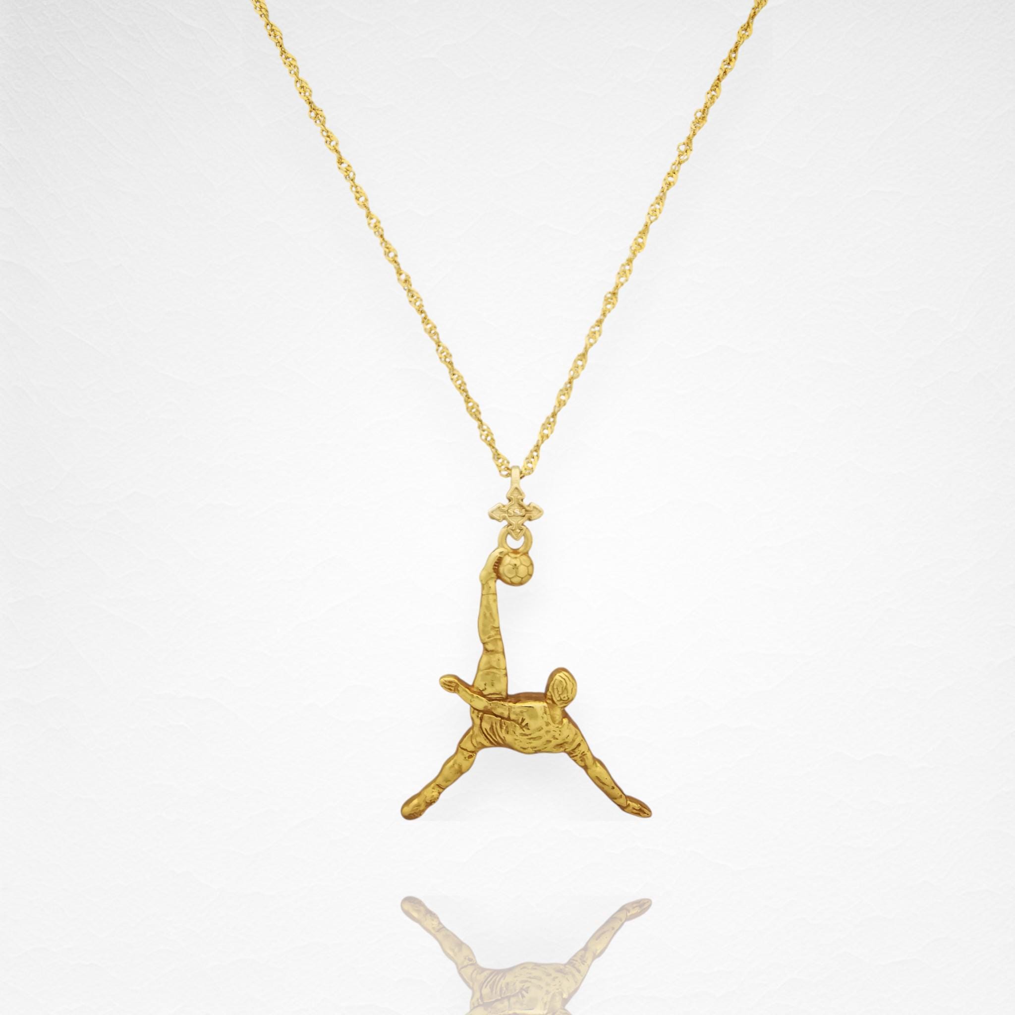 Football (Soccer) Jewelry Pendant for Men – Gold-Plated 925 Silver Gift – Bicycle Kick Sport Charm – Necklace
