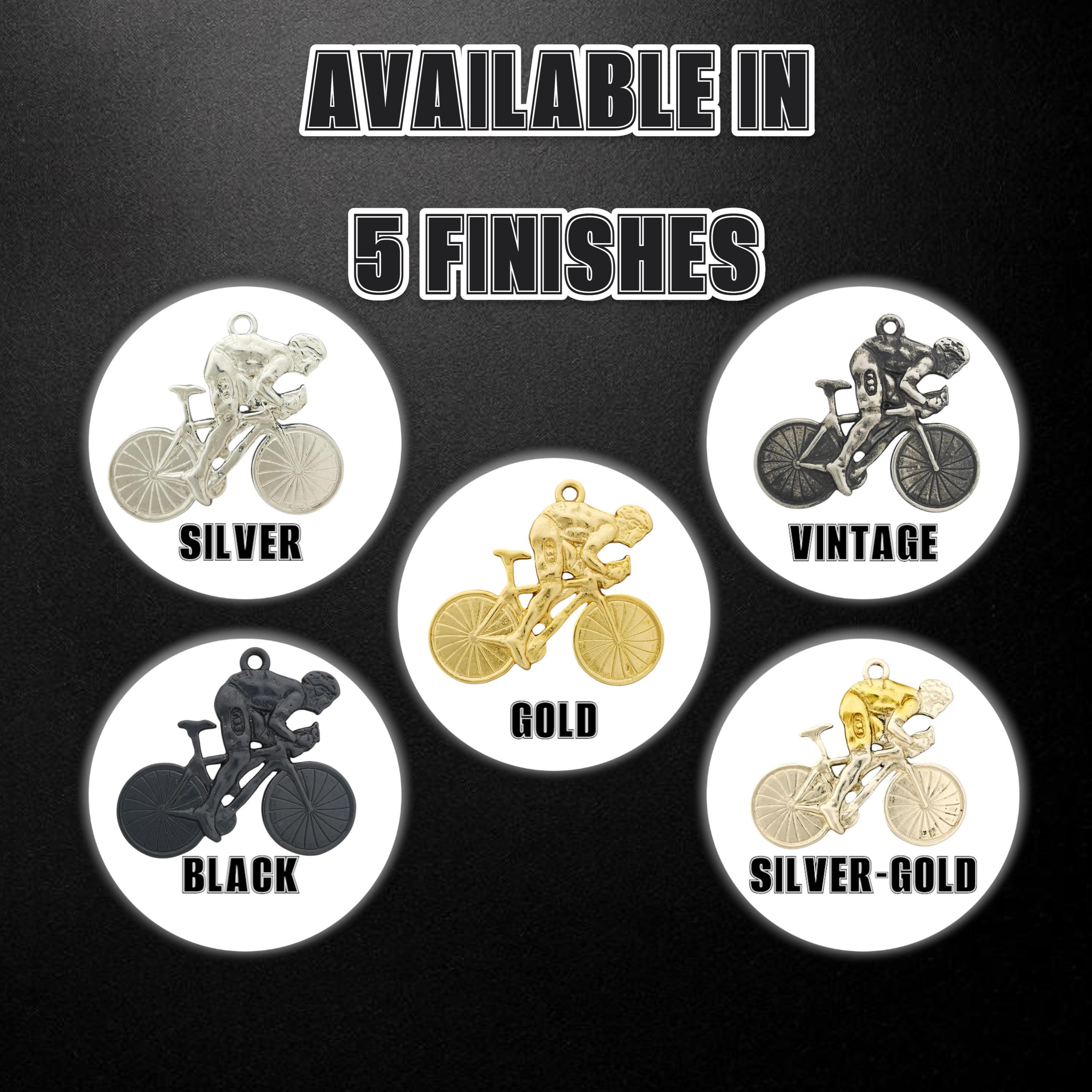 Cycling Pendant for Men – Two-Tone 925 Silver Necklace with Gold Detail – Bold Sports Jewelry Gift for Cyclists and Fitness Enthusiasts