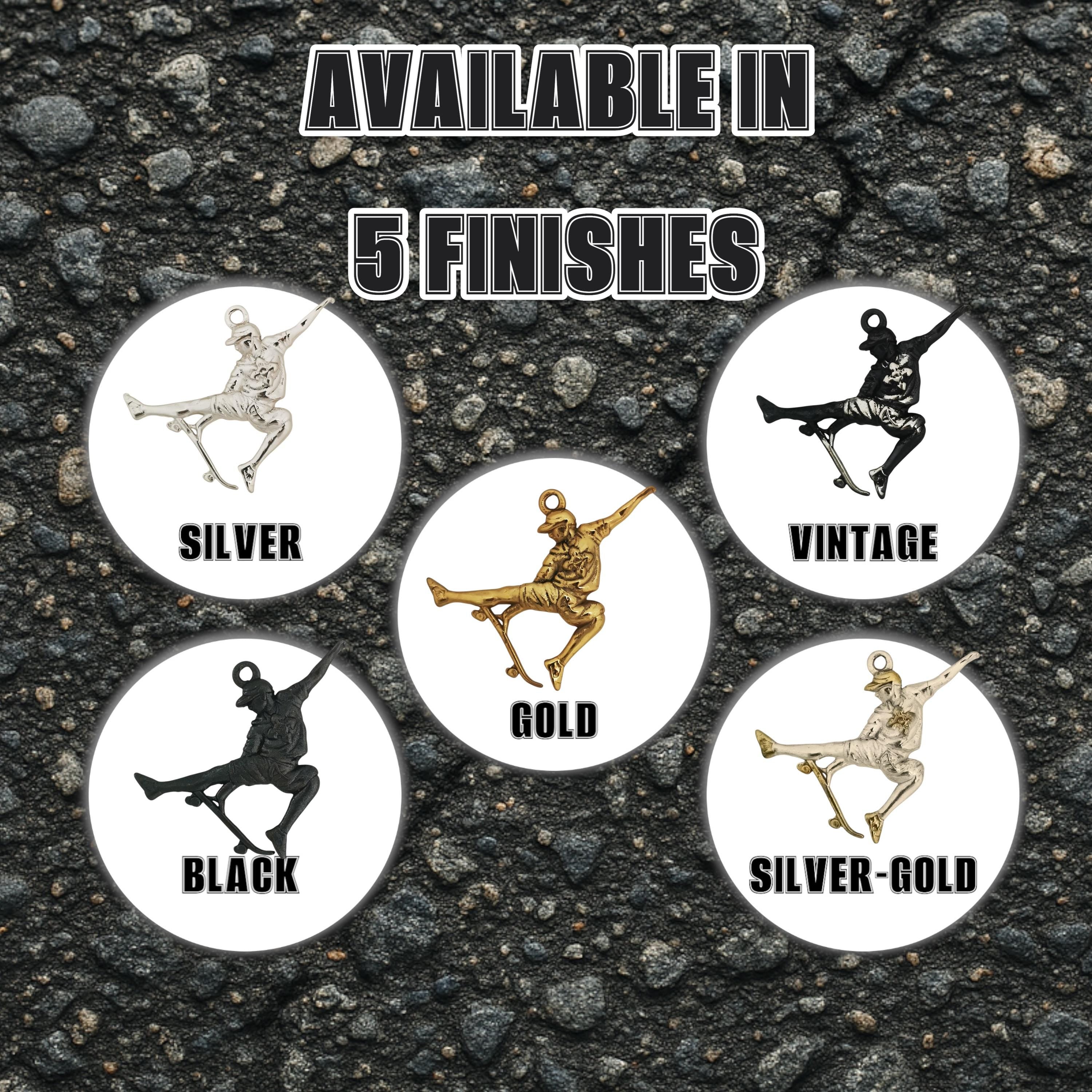 Skateboarding Jewelry Pendant for Men and Teen Boys – 925 Silver with Partial Gold Plating, Handcrafted Gift Necklace for Skaters and Riders