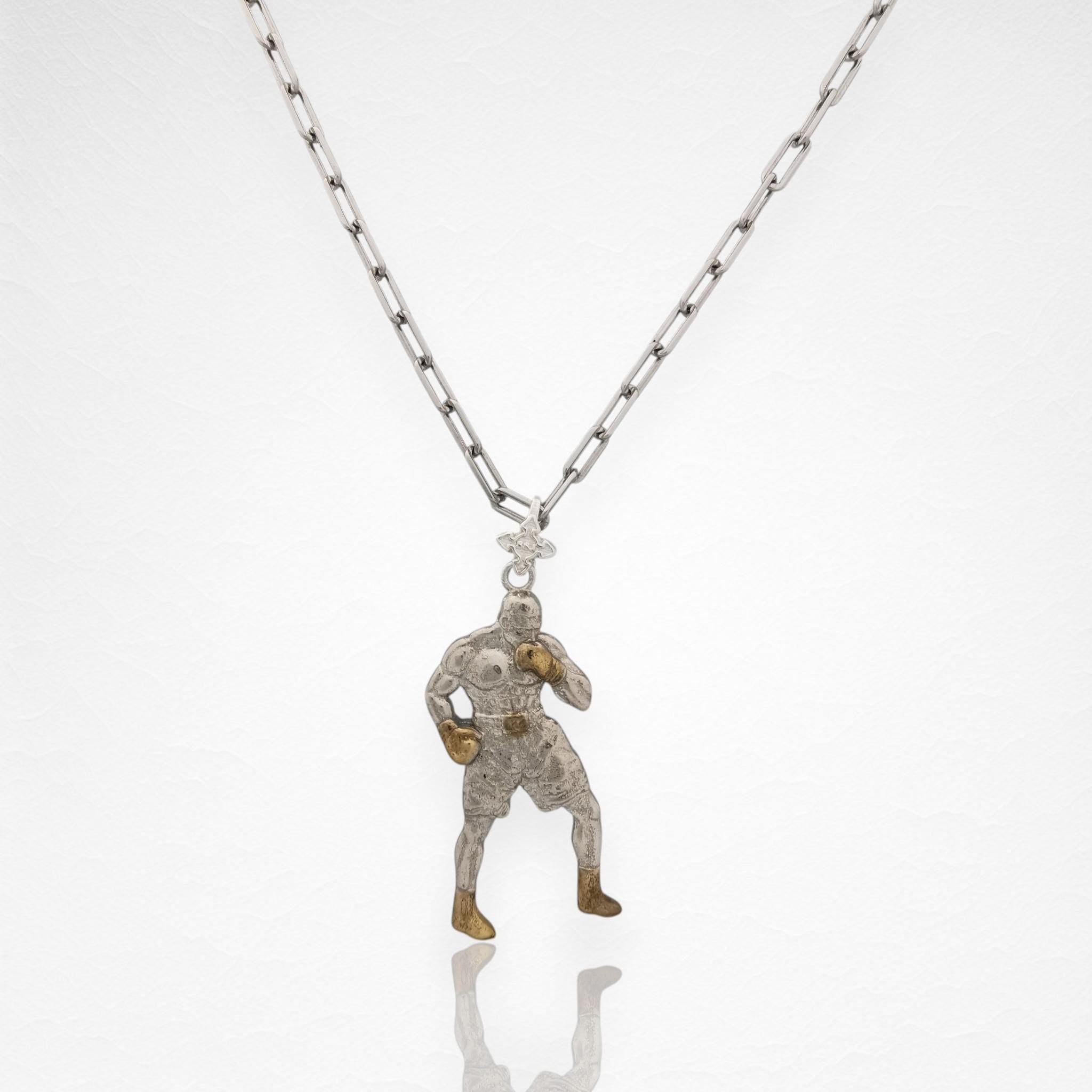 Boxing Jewelry Pendant for Men, 925 Silver with Partial Gold Plating Gift Handcrafted Sports Accessory for Fighters, Coaches & Fans Necklace