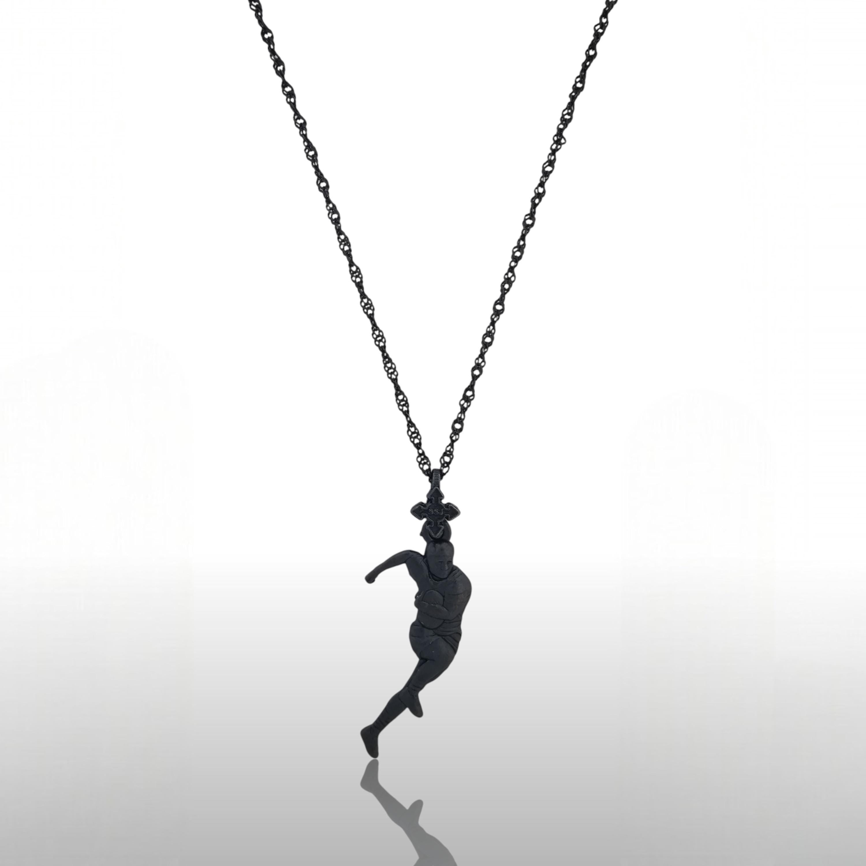 Rugby Jewelry Pendant for Men – Oxidized Black 925 Silver Gift – Sports Accessory for Players and Team Spirits – Necklace