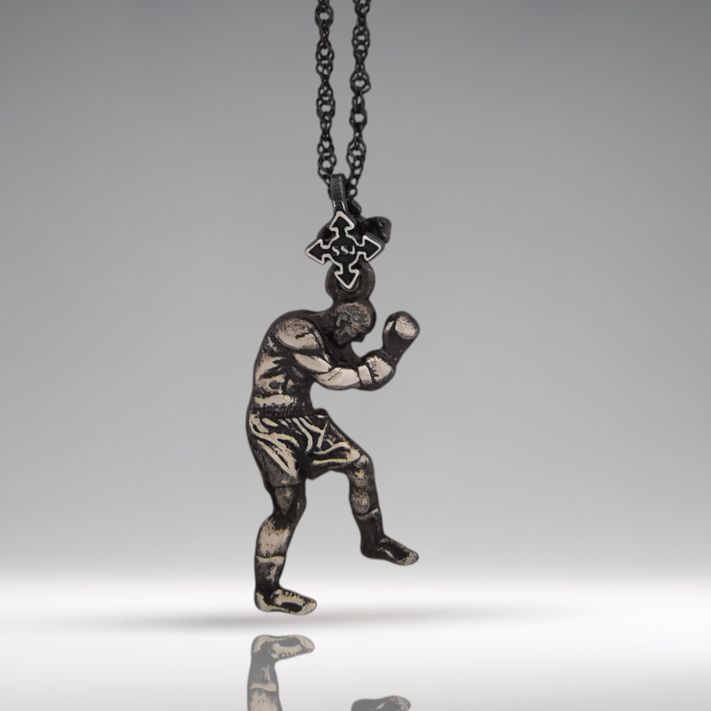 Boxing Jewelry Pendant for Men – Vintage Style 925 Silver Sports Gift – Handcrafted Accessory for Fighters and Athletes – Necklace