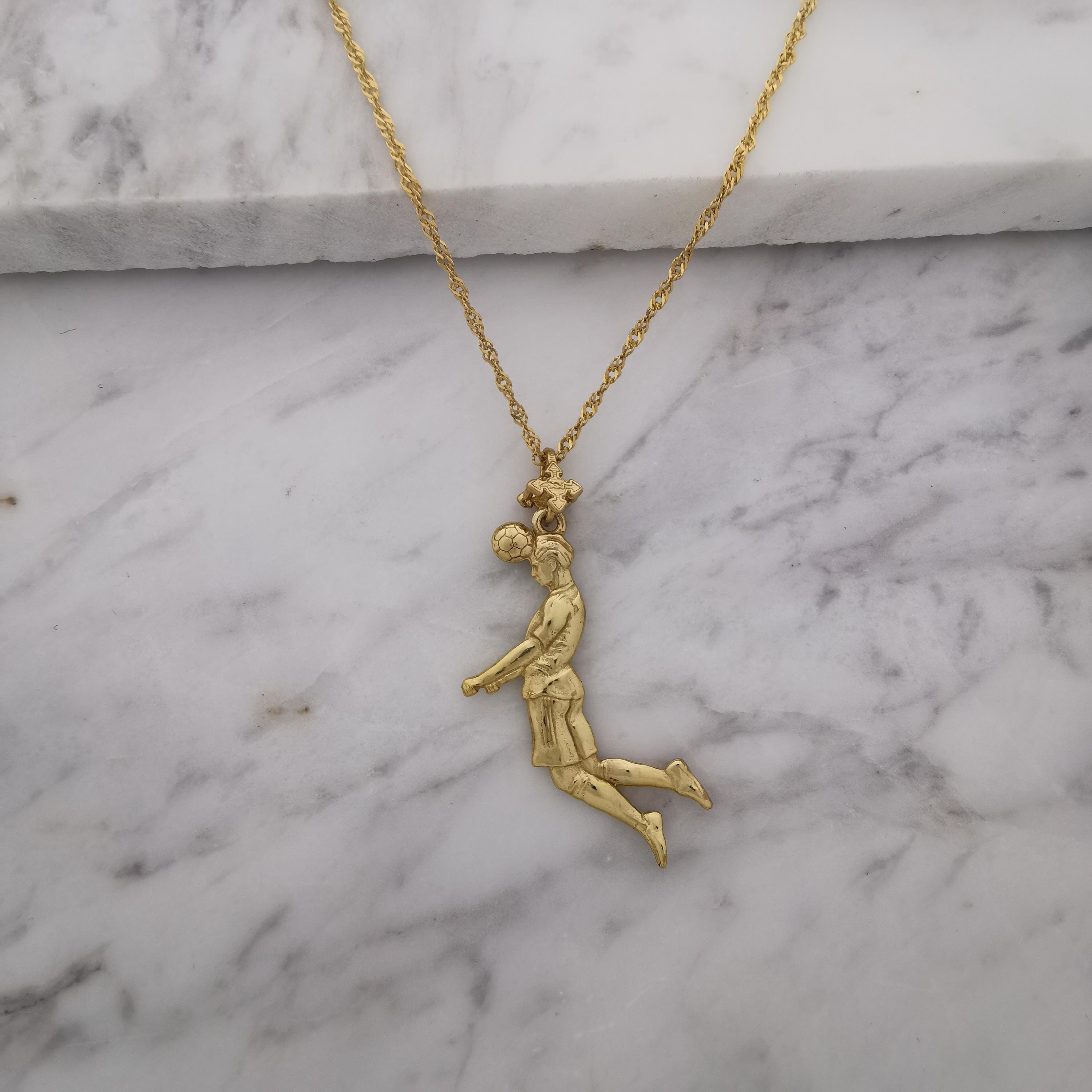 Football (Soccer) Jewelry Pendant for Men – Gold-Plated 925 Silver Gift – Header Shot Charm for Players – Necklace