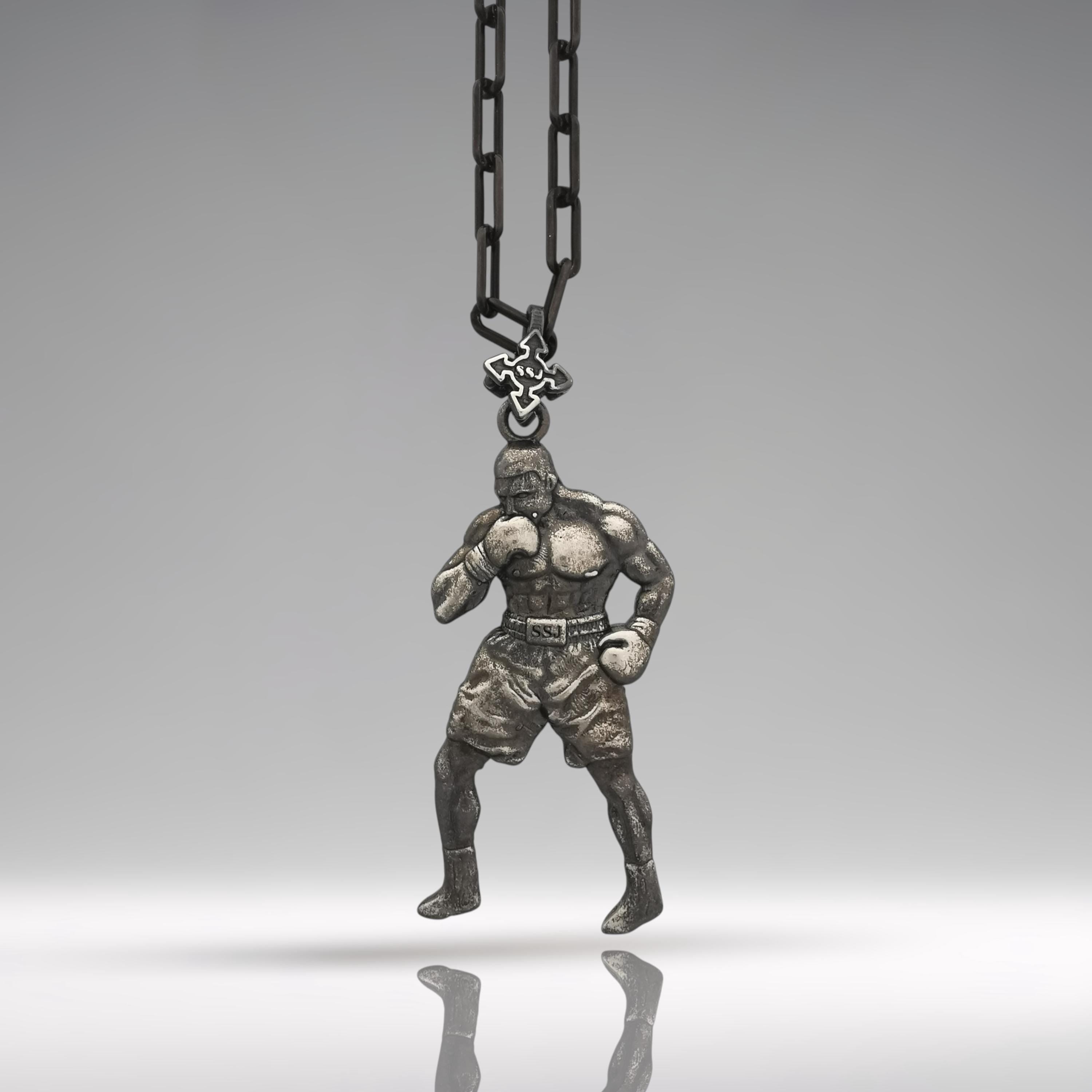 Boxing Jewelry Pendant for Men – Vintage Style 925 Silver Gift – Antiqued Sports Jewelry for Fighters, Coaches & Fans – Necklace