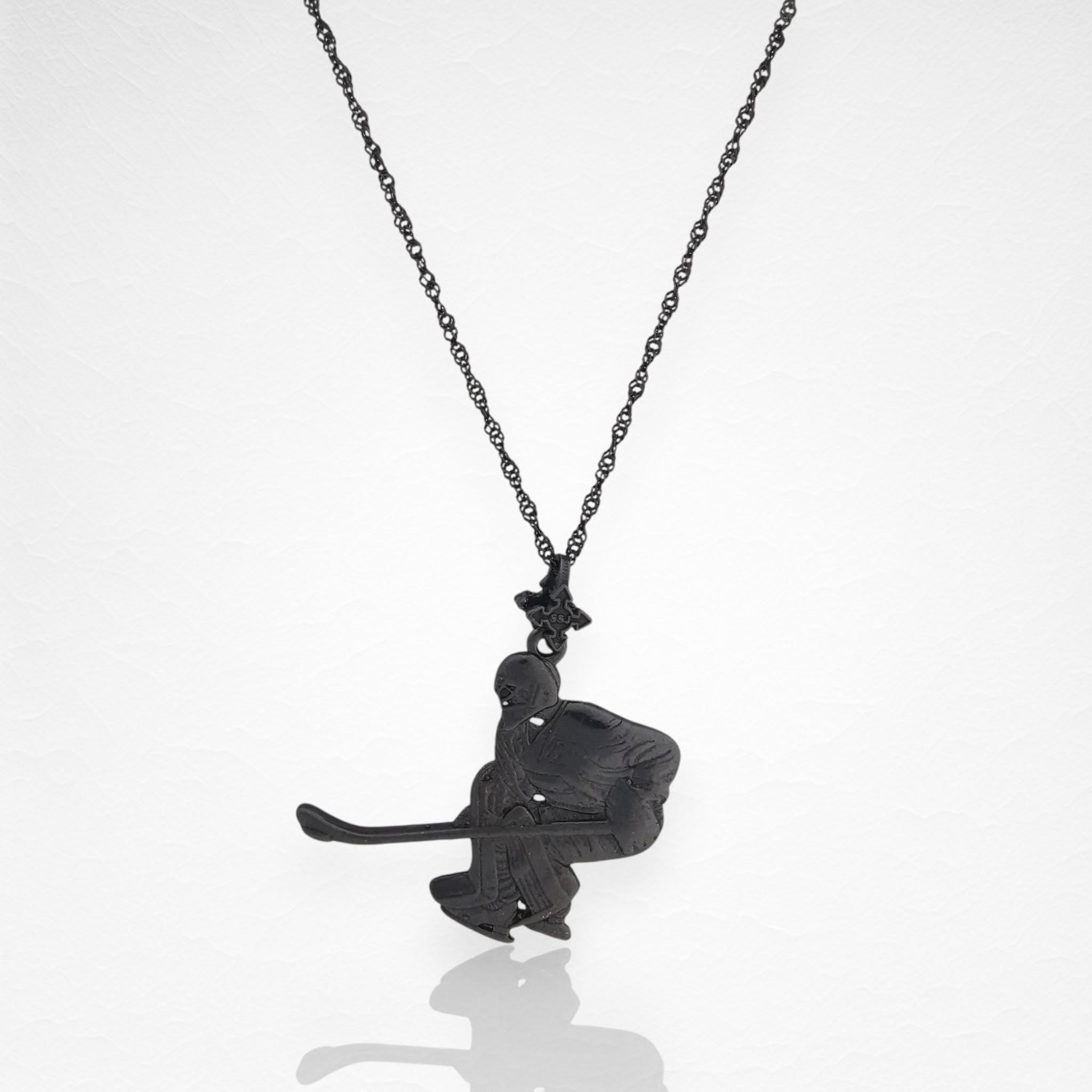 Ice Hockey Jewelry Pendant for Men – Oxidized Black 925 Silver Goalie Gift – Handcrafted Sports Charm for Athletes and Fans – Necklace