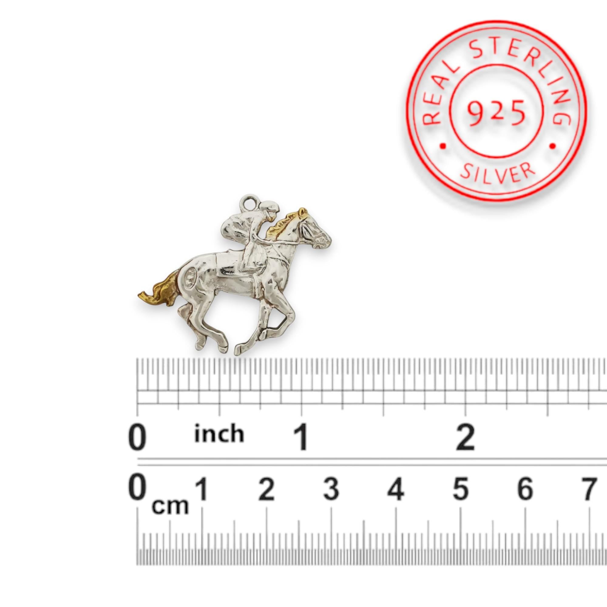 Horse Riding Jewelry Pendant for Men – 925 Silver with Partial Gold Plating – Elegant Sports Accessory for Riders – Necklace