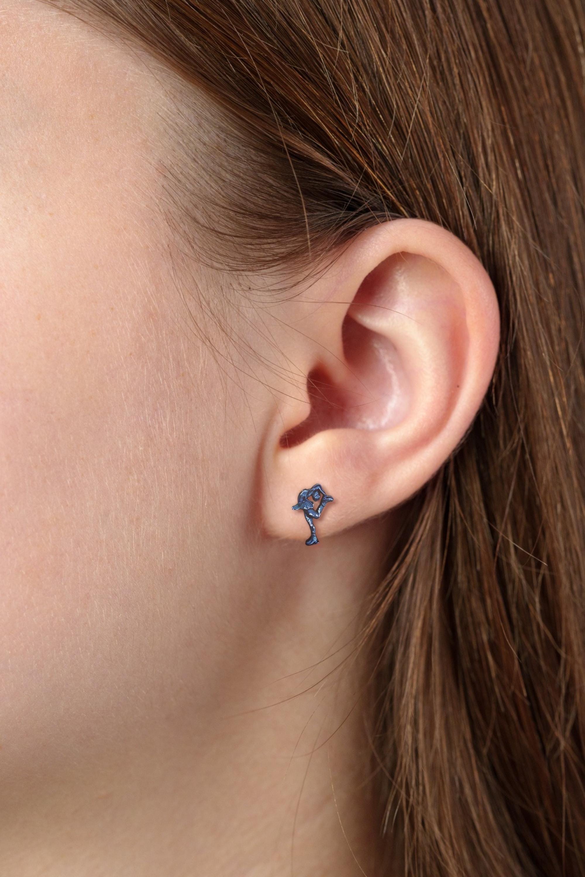 Figure Skating Stud Earrings. Minimalist Black Oxidized 925 Silver Jewelry for Women, Gift for Skater Coach or Athlete Small Sports Earrings