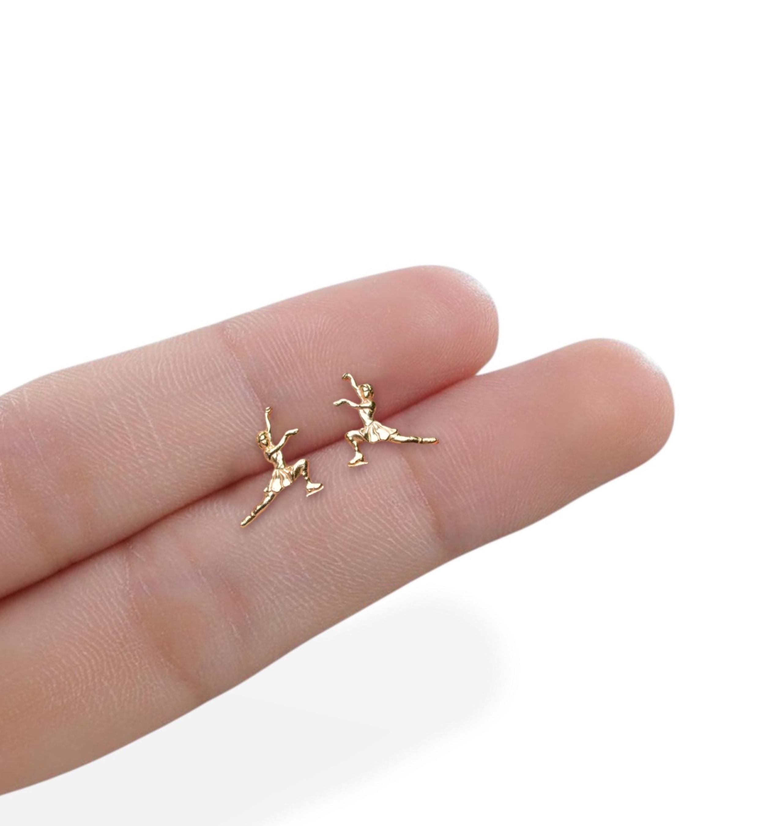 Figure Skating Stud Earrings. Gold Plated 925 Sterling Silver Jewelry for Women Minimalist Gift for Skater, Coach or Athlete Sports Earrings