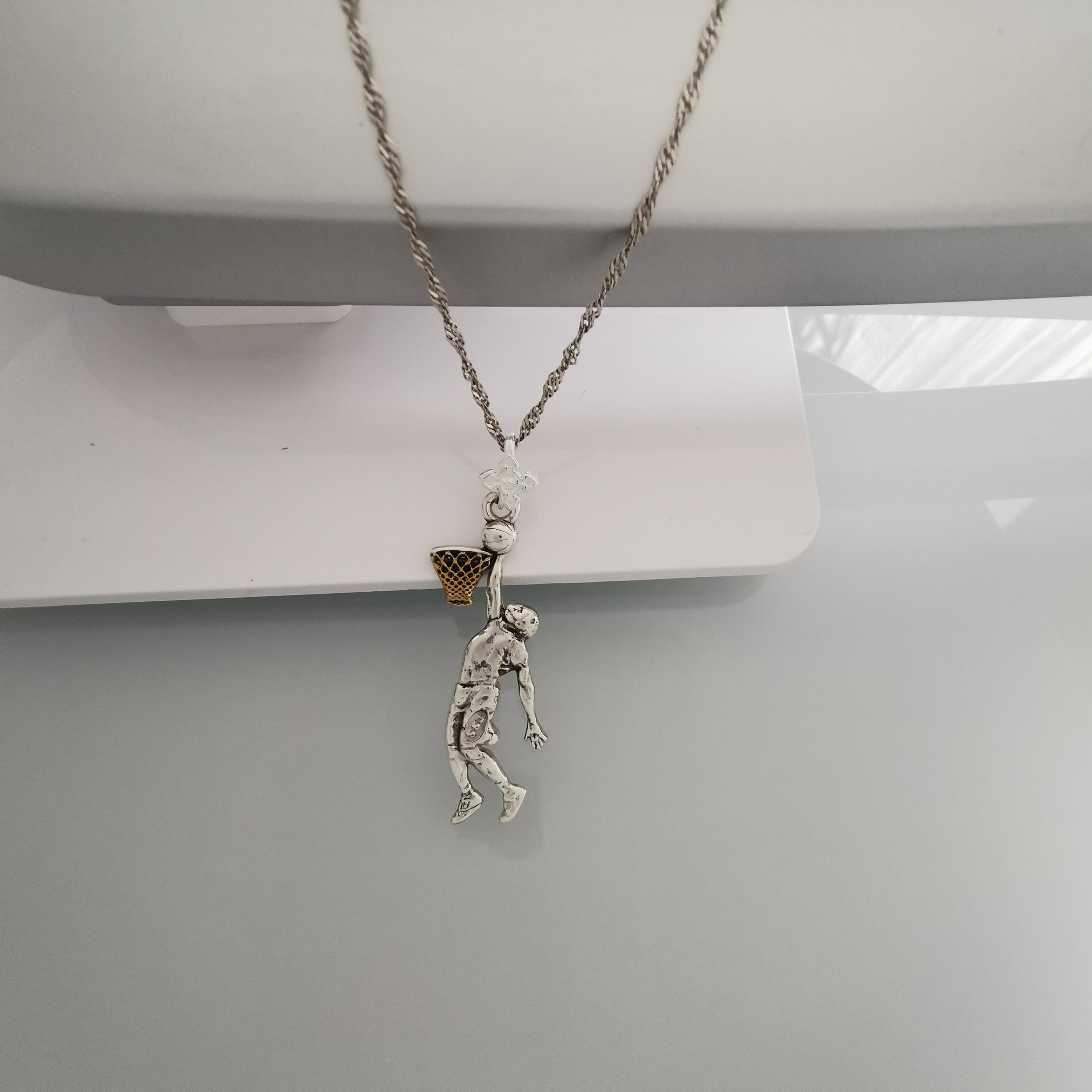 Basketball Dunk Pendant for Men – 925 Silver with Partial Gold Plating Jewelry Gift for Players, Coaches & Fans – Sports Necklace