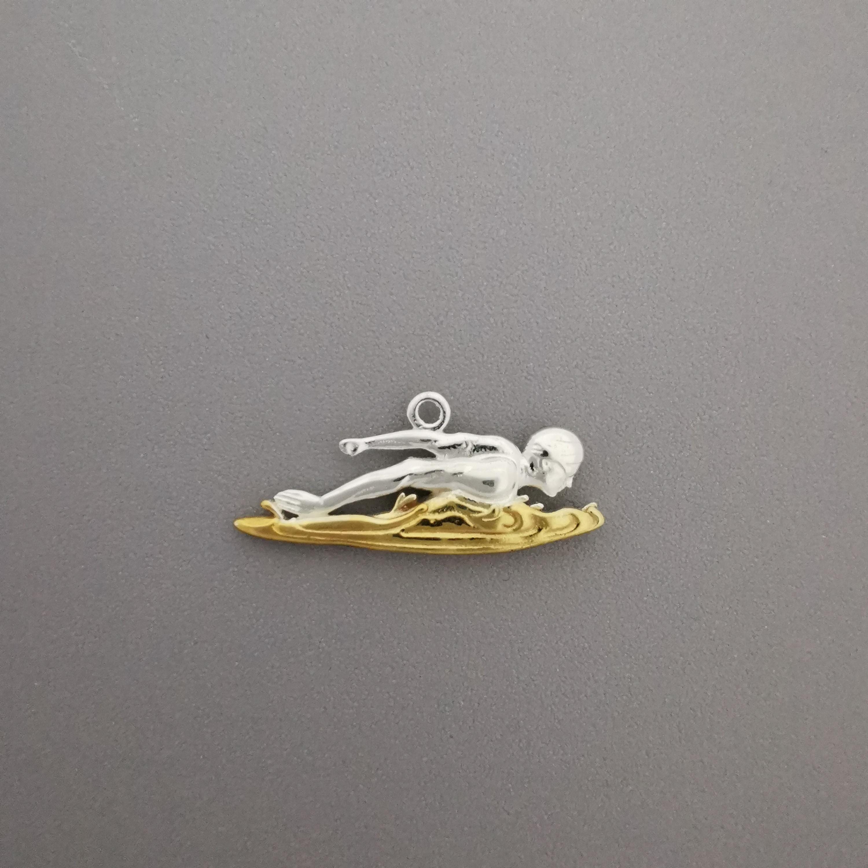 Swimming Jewelry Pendant for Men – Silver with Gold Detail 925 Gift – Sports Accessory for Freestyle Swimmers and Teen Boys – Necklace