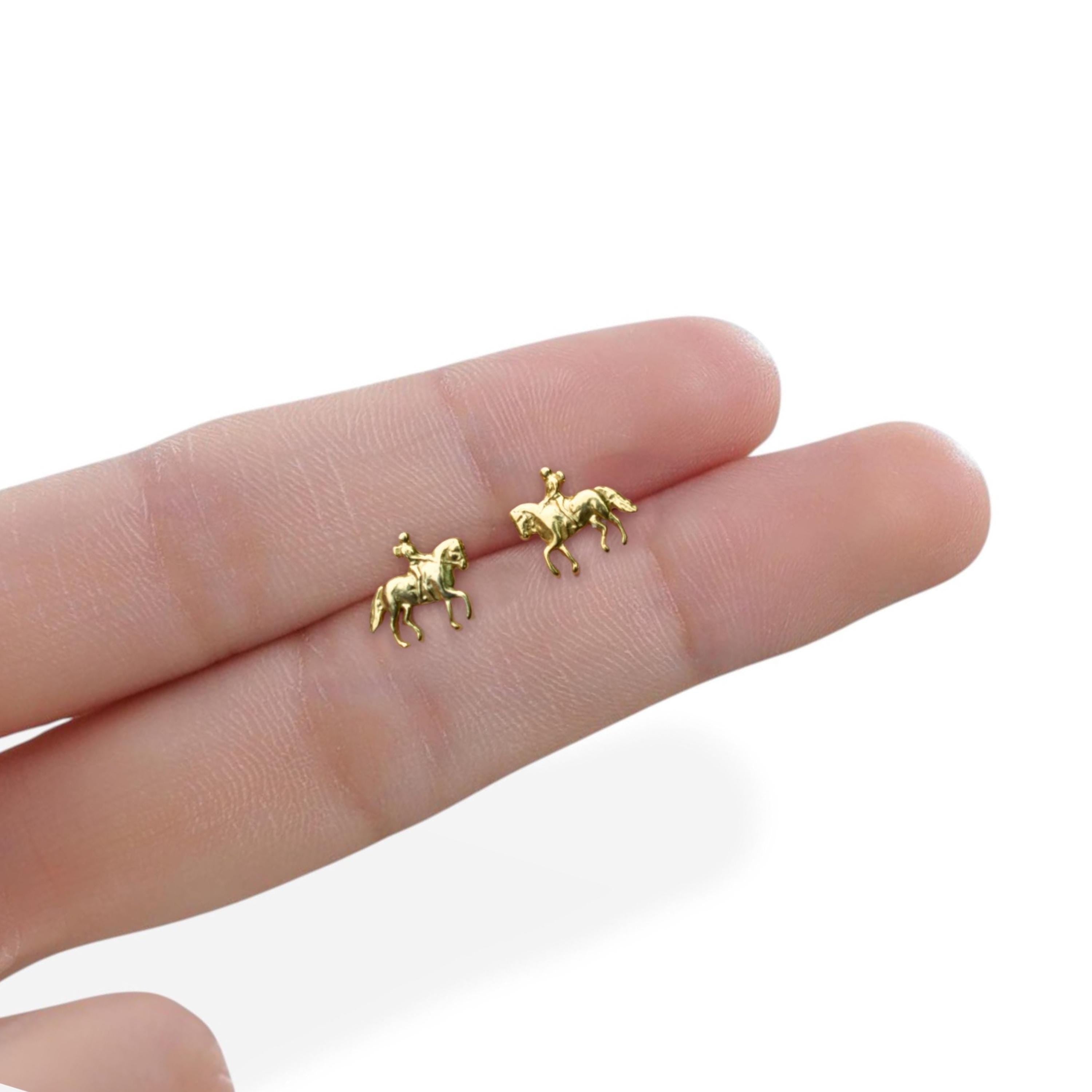 Minimalist Gold Earrings for Women, Equestrian Jewelry, 925 Sterling Silver Sports Gift for Rider, Trainer, or Horse Lover, Stud Earrings