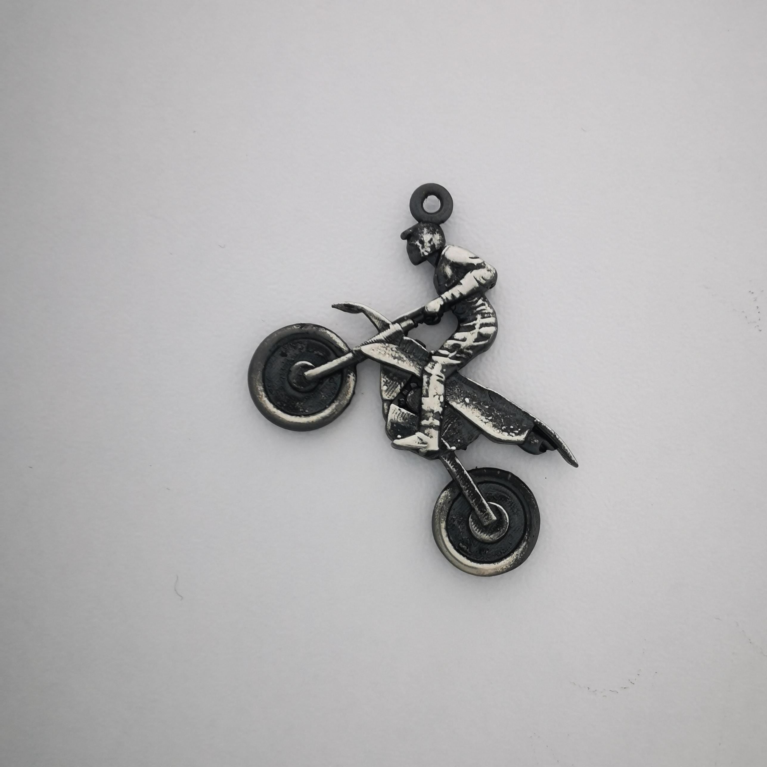 Motocross Jewelry Pendant for Men, Vintage Style 925 Silver Sports, Patinated Jewelry Gift for Riders, Racers & Extreme Sport Fans Necklace