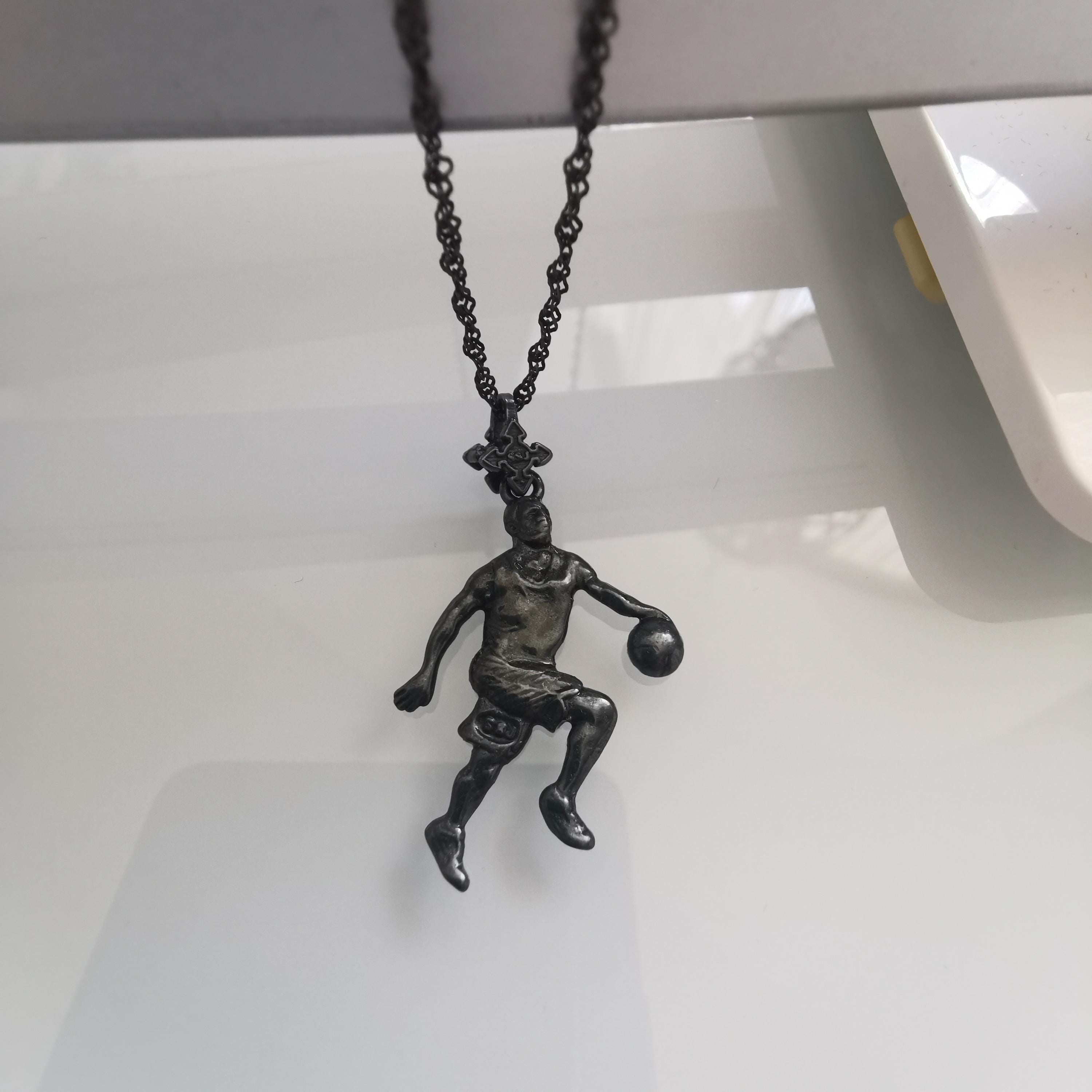 Basketball Jewelry Pendant for Men – Oxidized Black 925 Silver Gift – Bold Sports Accessory for Players and Collectors – Necklace