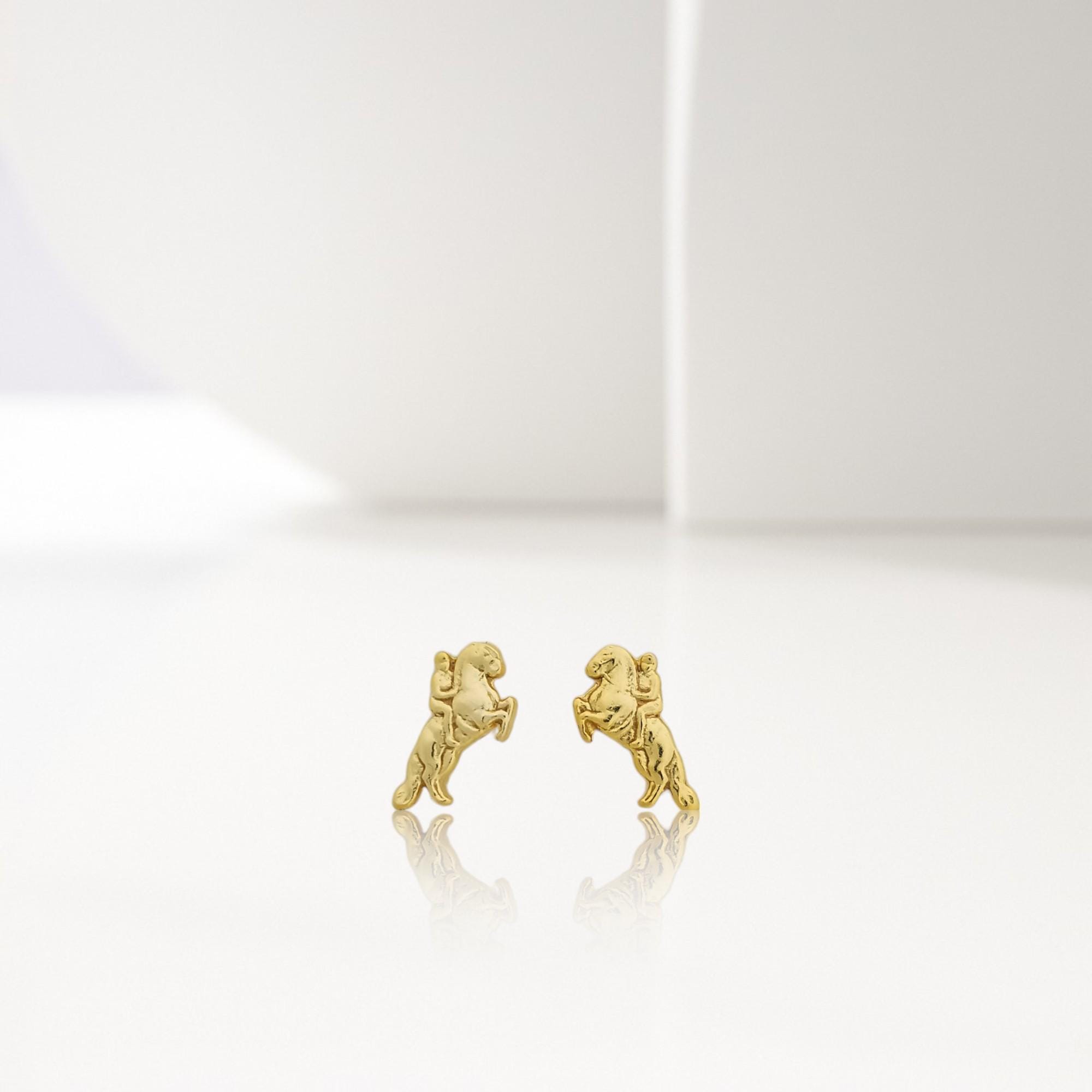 Gold Earrings for Women, Equestrian Jewelry, 925 Sterling Silver Sports Gift for Rider, Trainer, or Horse Lover, Stud Earrings