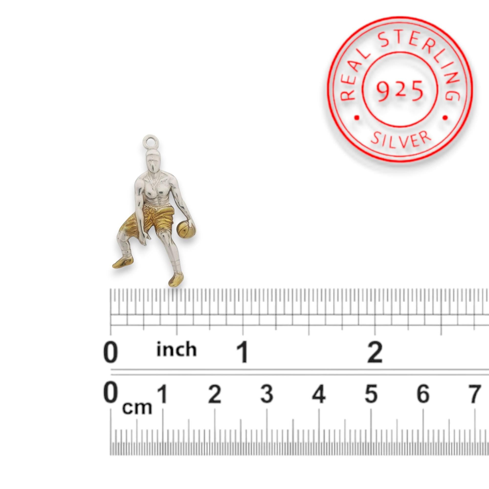 Basketball Jewelry Pendant for Men, Silver with Partial Gold Plating 925 Gift, Two-Tone Sports Accessory for Players and Collectors Necklace