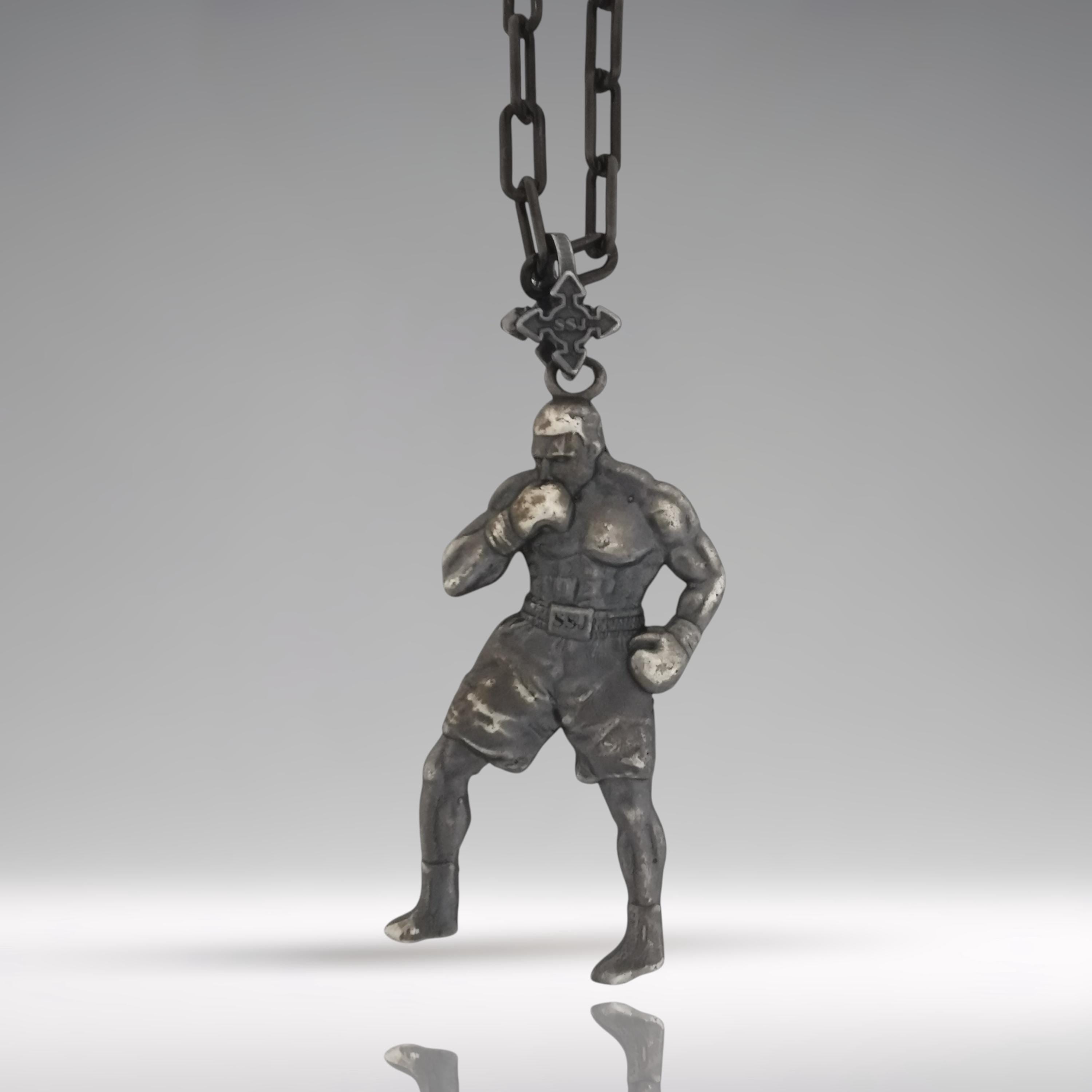 Boxing Jewelry Pendant for Men – Oxidized Black 925 Silver Gift – Handcrafted Sports Accessory for Fighters, Coaches & Fans – Necklace
