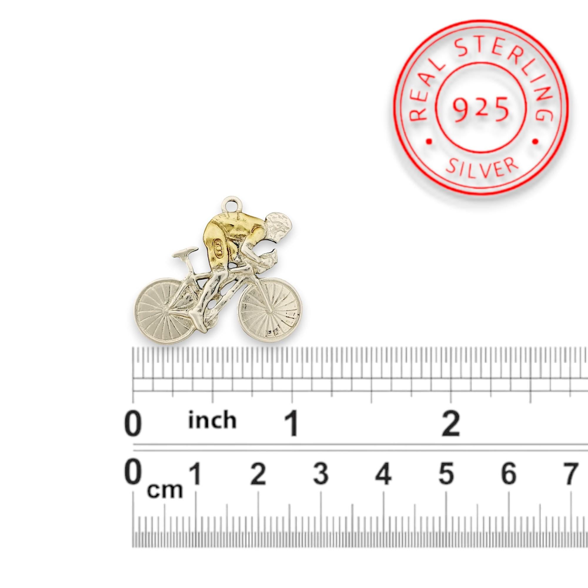 Cycling Pendant for Men – Two-Tone 925 Silver Necklace with Gold Detail – Bold Sports Jewelry Gift for Cyclists and Fitness Enthusiasts