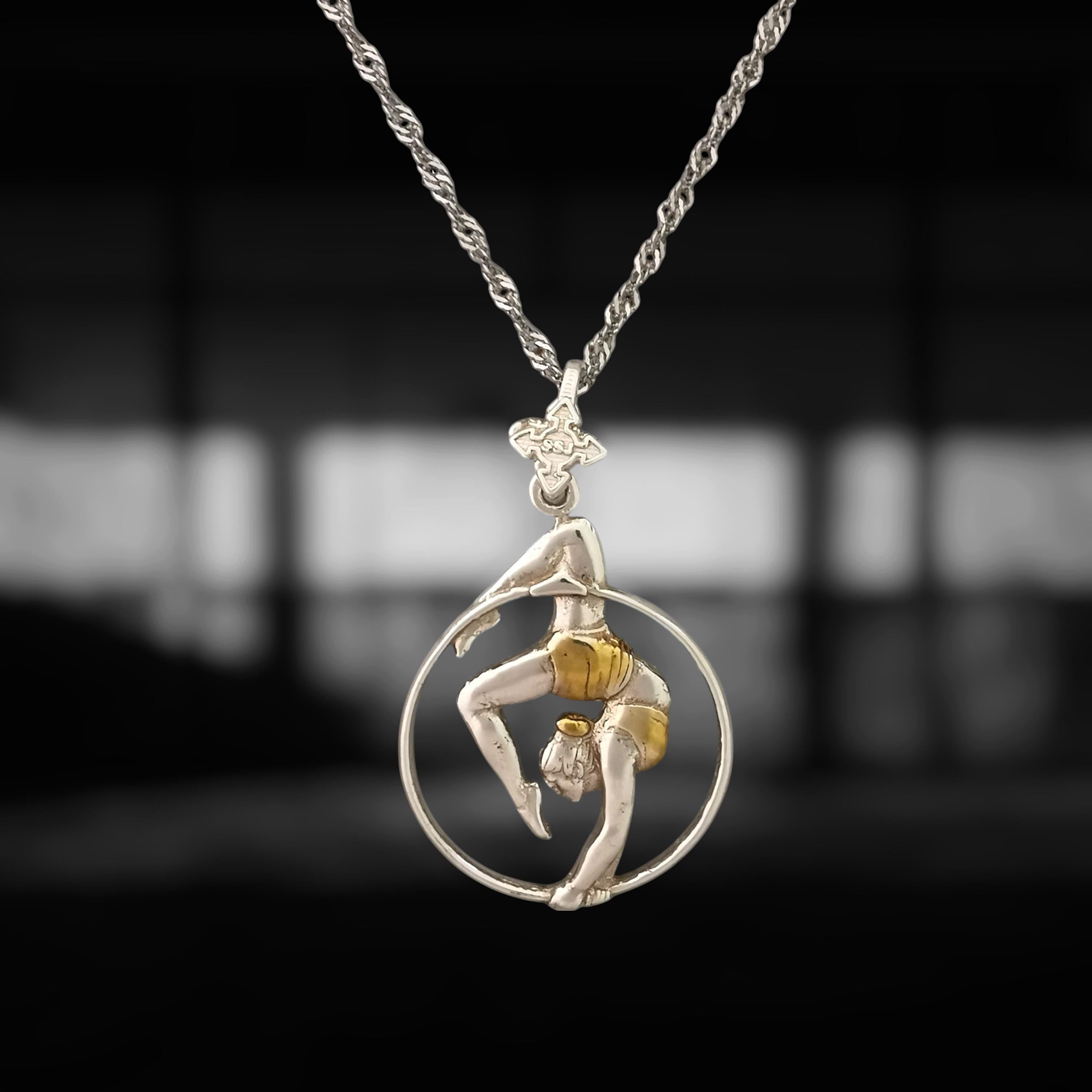 Aerial Hoop Pendant – Two-Tone 925 Silver Necklace with Gold Accent – Graceful Jewelry Gift for Aerial Performers and Elegant Women