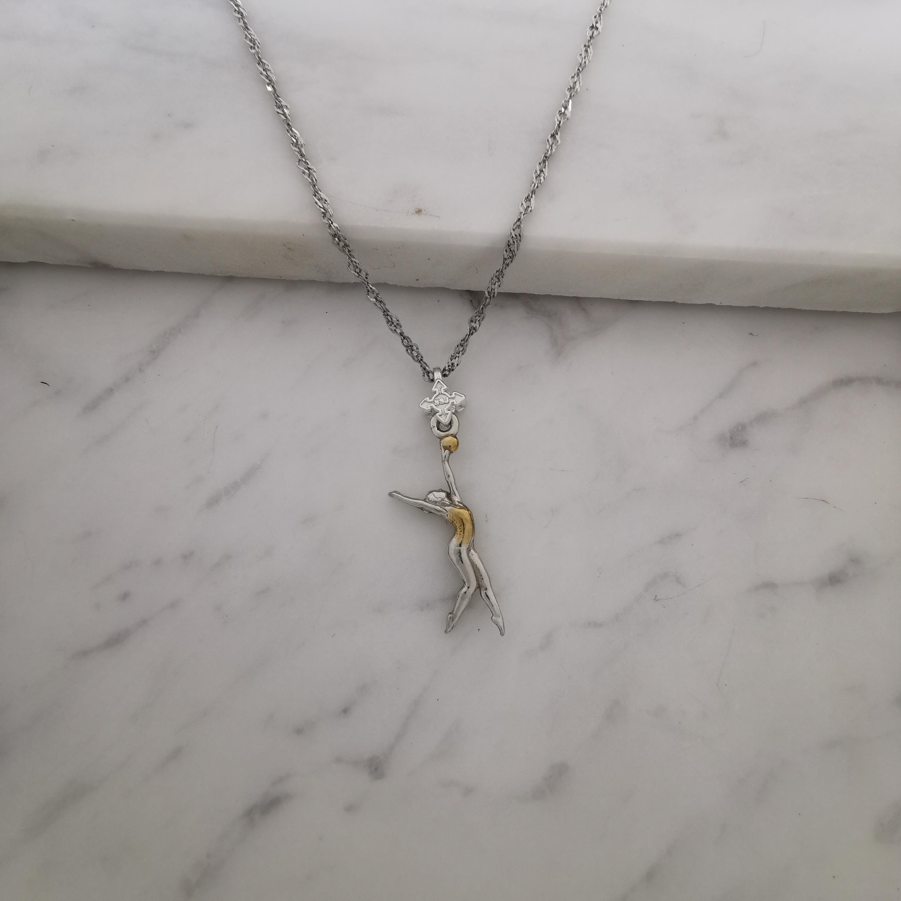 Rhythmic Gymnastics Jewelry Pendant for Women β 925 Silver with Partial Gold Plating β Ball Routine Sport Charm β Necklace