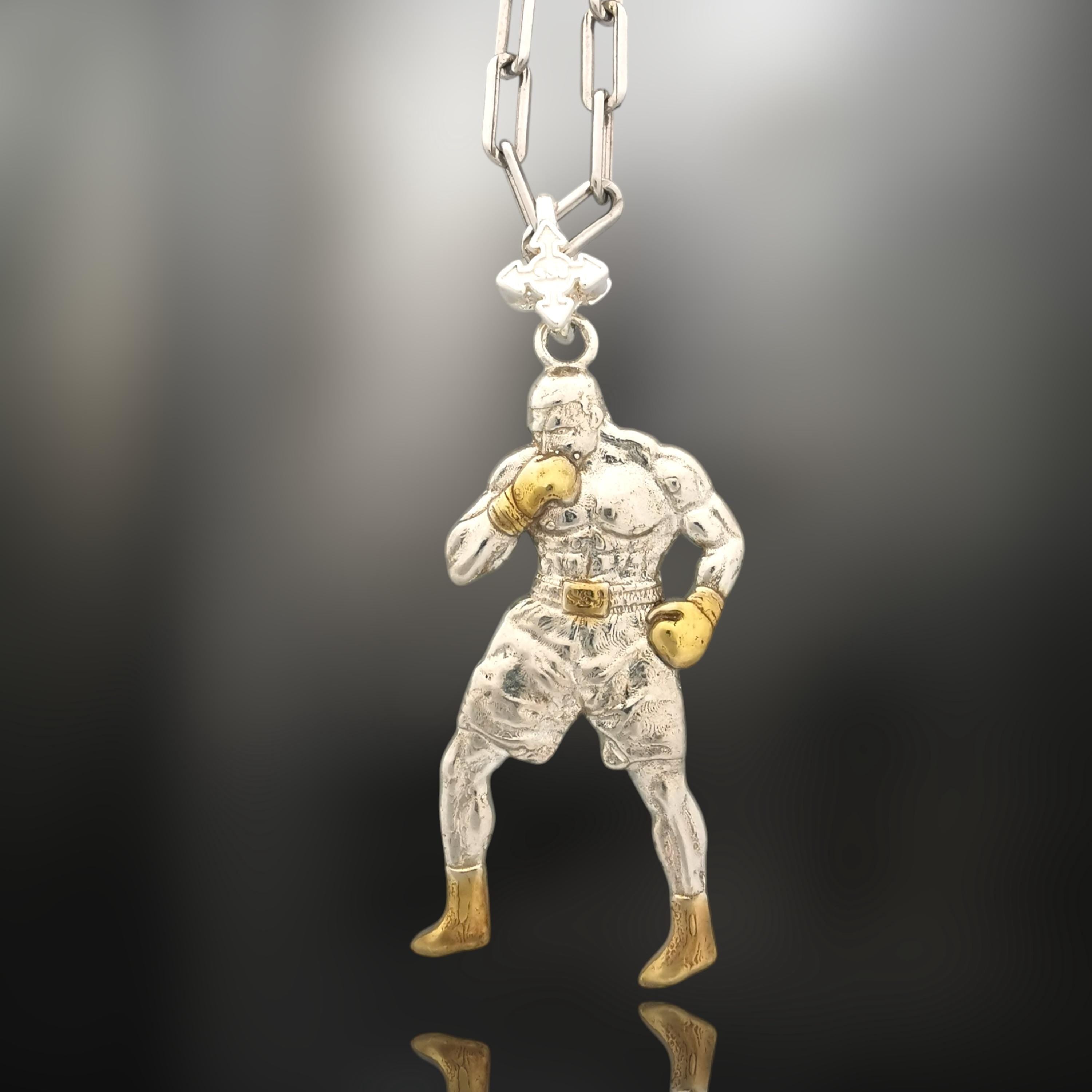 Boxing Jewelry Pendant for Men, 925 Silver with Partial Gold Plating Gift Handcrafted Sports Accessory for Fighters, Coaches & Fans Necklace
