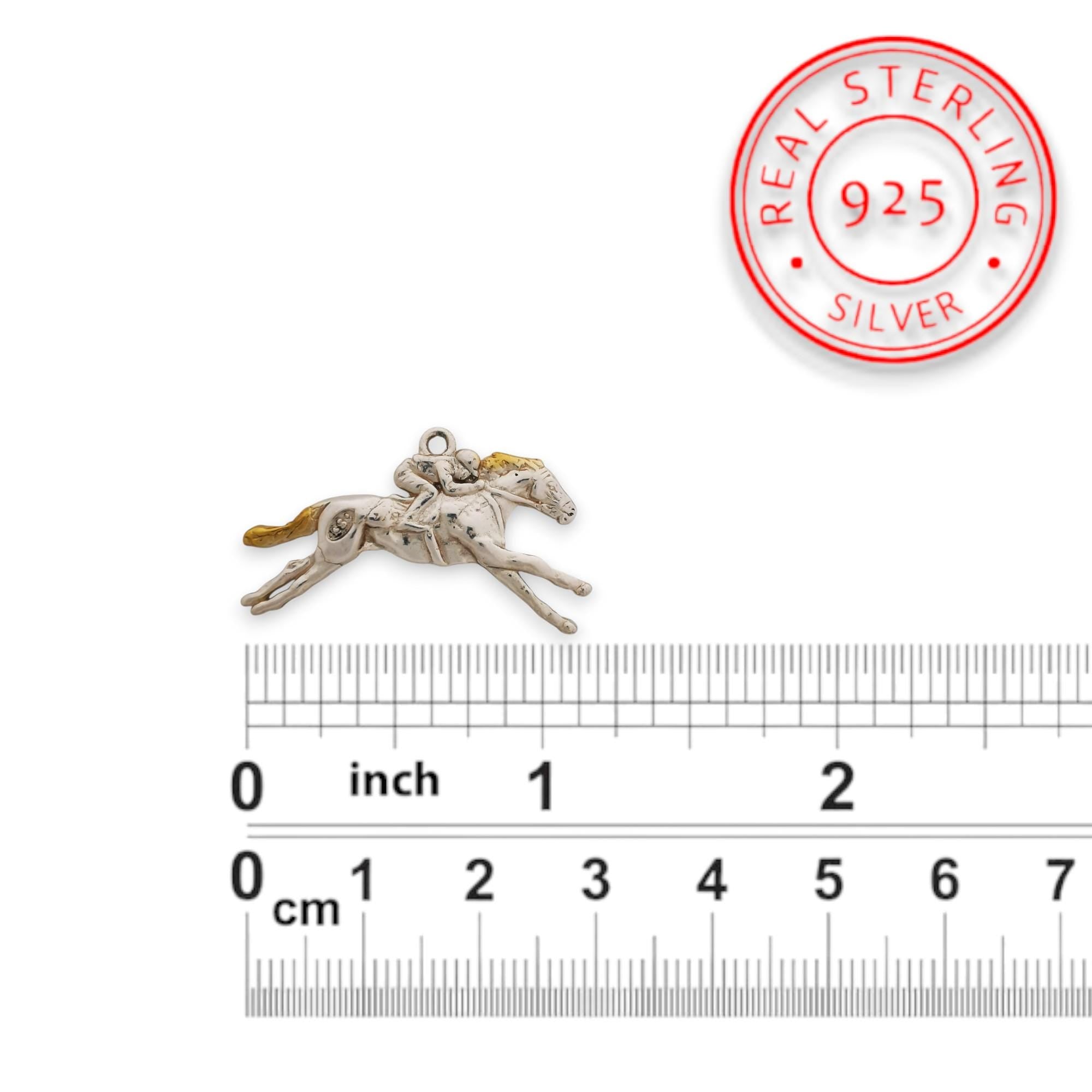 Horse Racing Jewelry Pendant for Men – 925 Silver with Partial Gold Plating – Equestrian Sports Accessory for Riders – Necklace