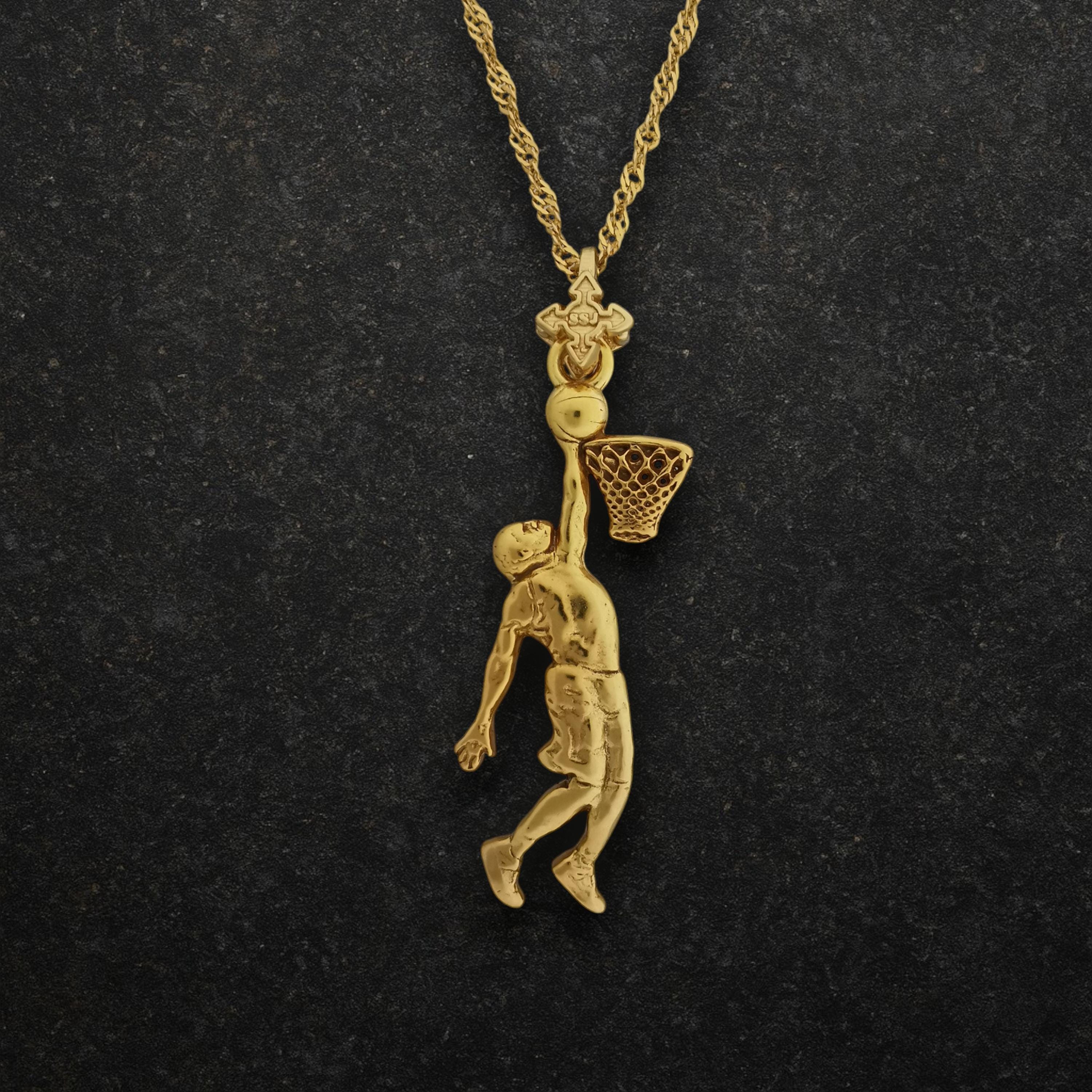 Basketball Dunk Pendant for Men – Gold-Plated 925 Silver Jewelry Gift for Players, Coaches & Fans – Sports Necklace