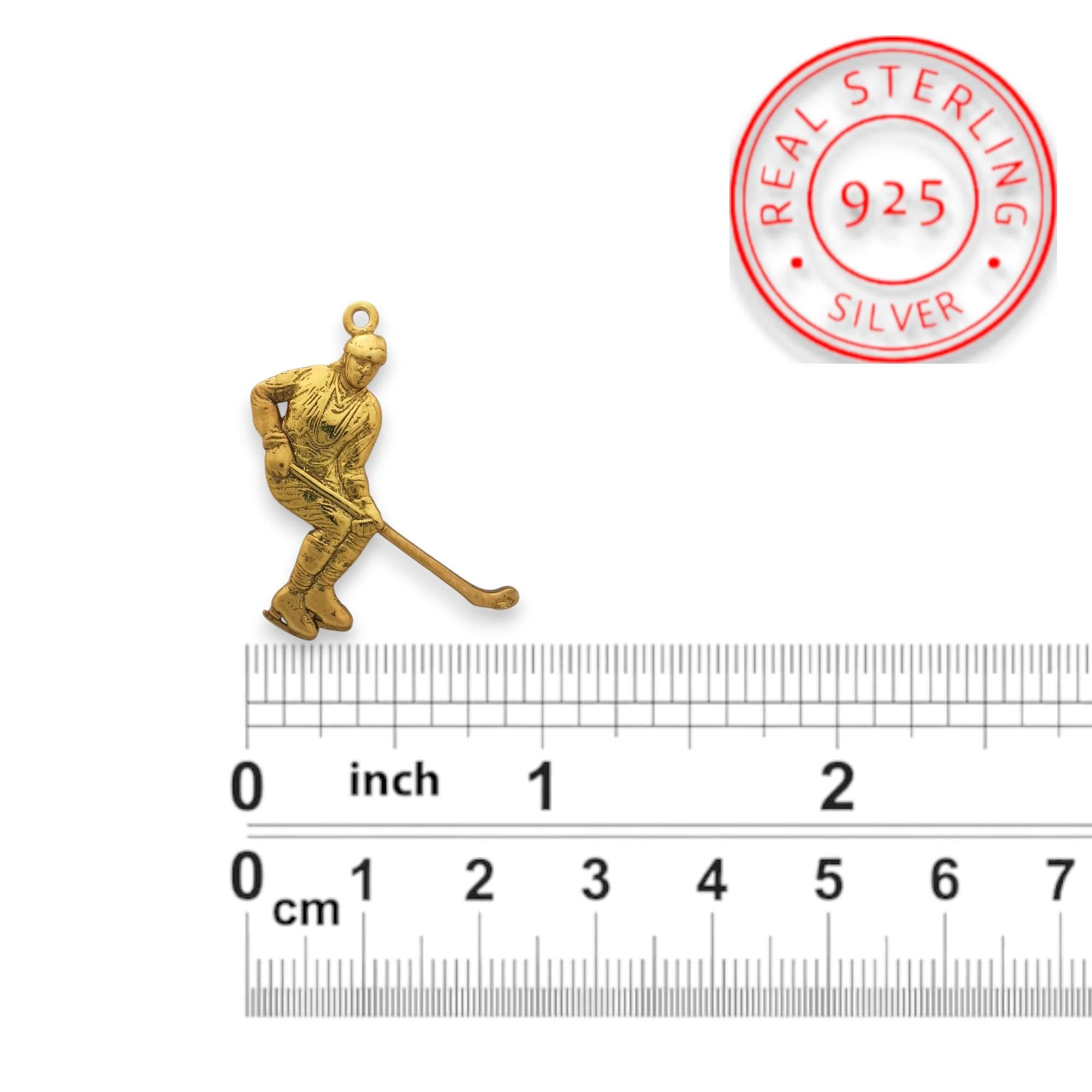Ice Hockey Jewelry Pendant for Men – Gold-Plated 925 Silver Gift – Handcrafted Sport Charm for Players – Necklace