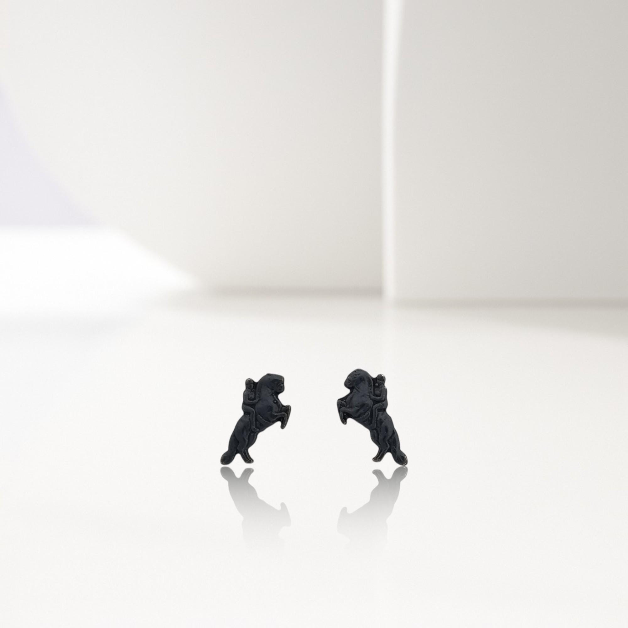 Minimalist Equestrian Stud Earrings Black Oxidized 925 Silver Jewelry Women Gift for Rider Athlete or Trainer Small Horse Sports Earrings